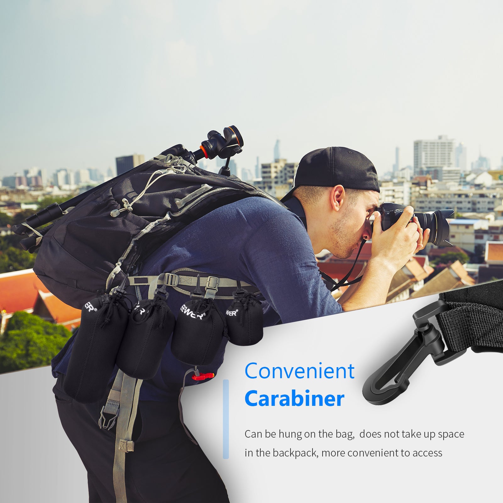 NEEWER Camera Lens Bag can be hung on the bag.