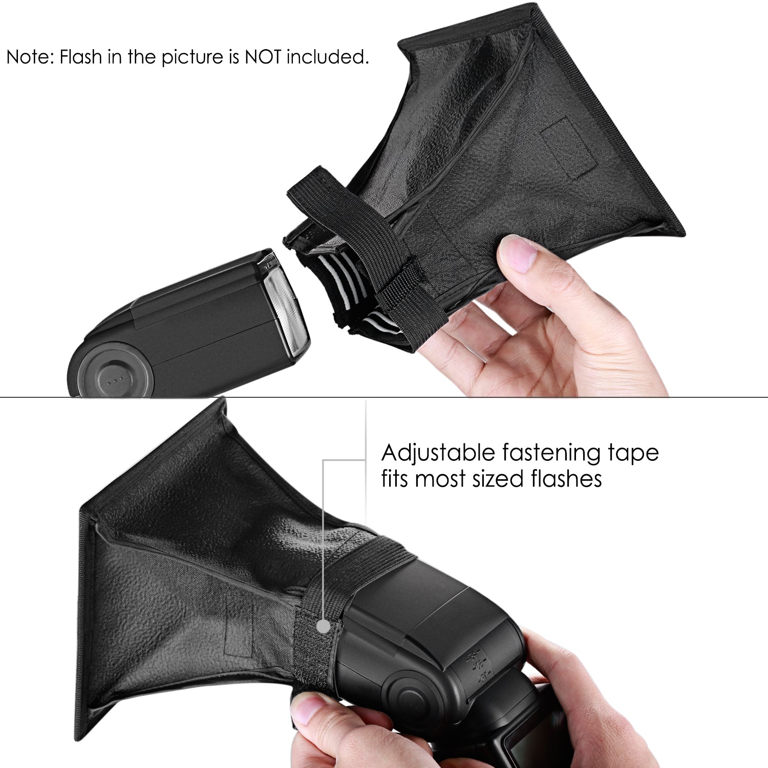 NEEWER Speedlite Flash Softbox can fit most sized flashes.