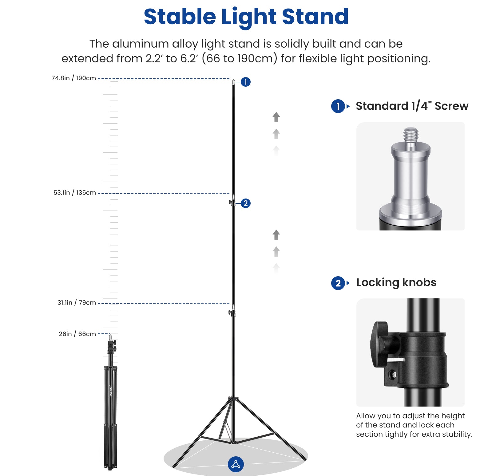 NEEWER 2 Pack NL660 Bi-Color 660 LED Video Light and Stand Kit includes a stable light stand.