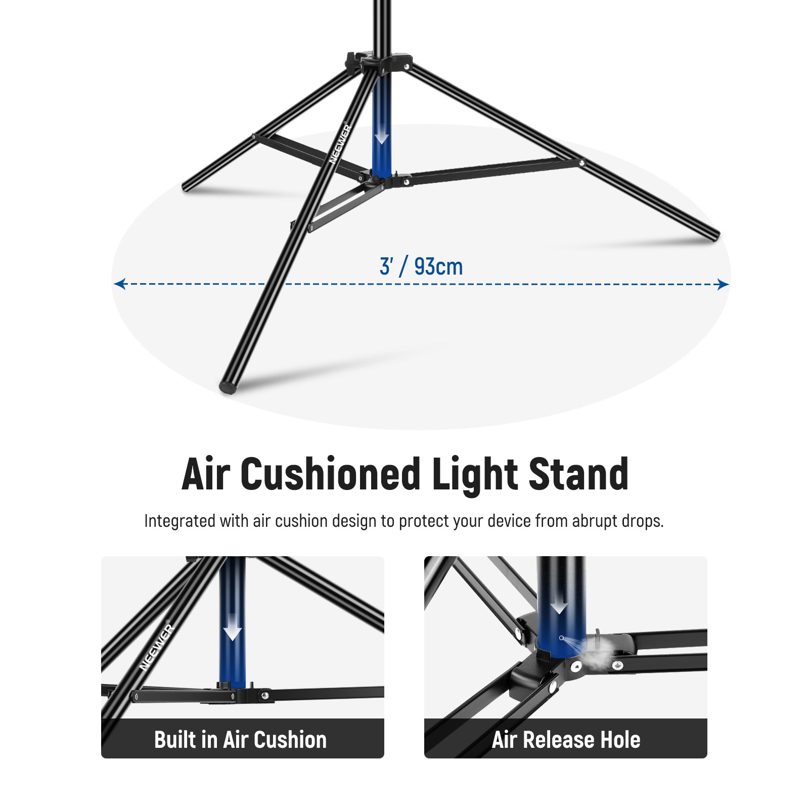 This NEEWER 300cm Heavy Duty Light Stand featrues air cushion design.