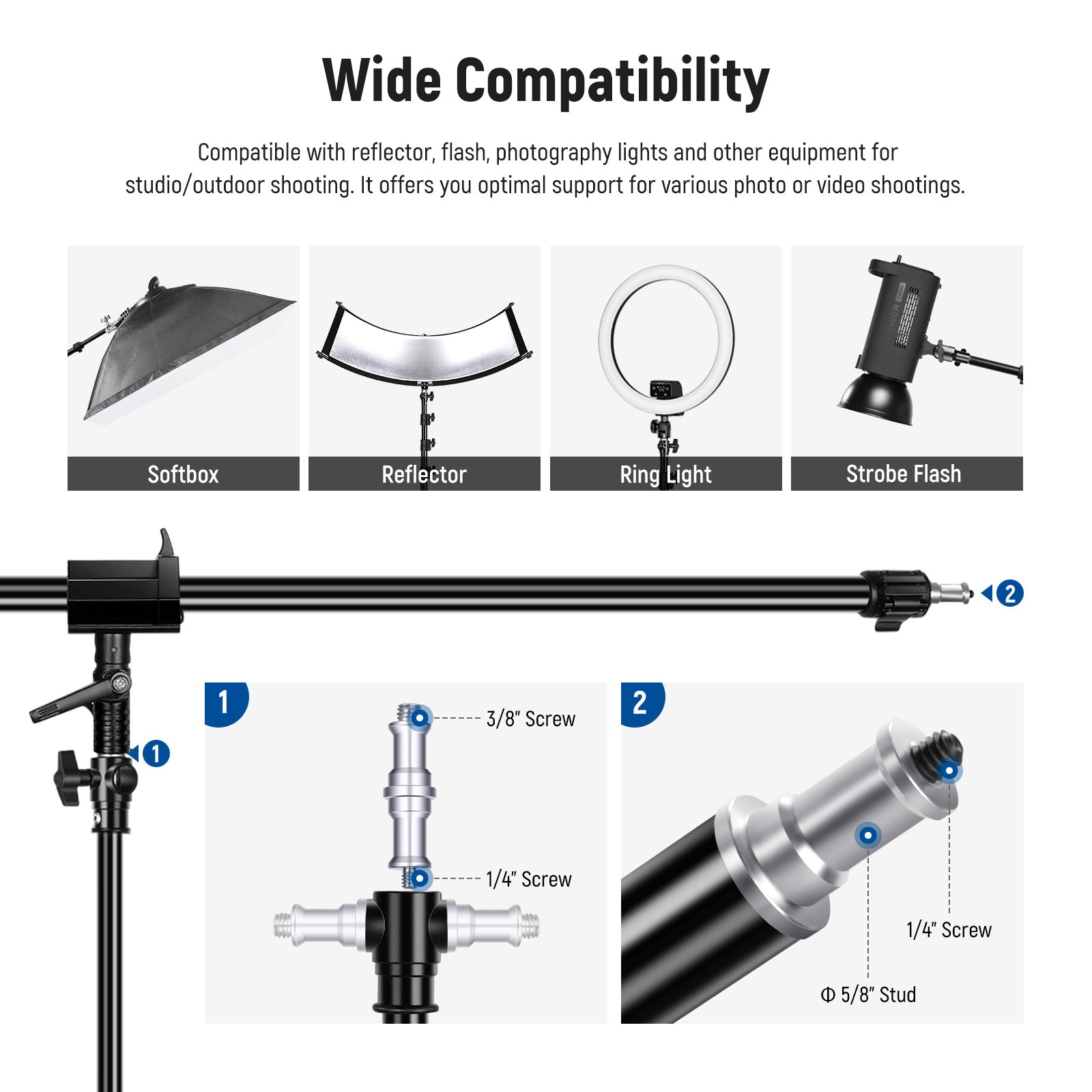 Wide Compatibility of the NEEWER 300cm Air Cushioned Light Stand
