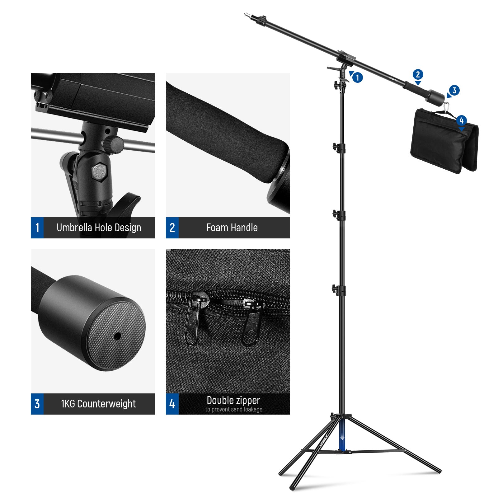 Product detail of the NEEWER 300cm Heavy Duty Light Stand With Sandbag