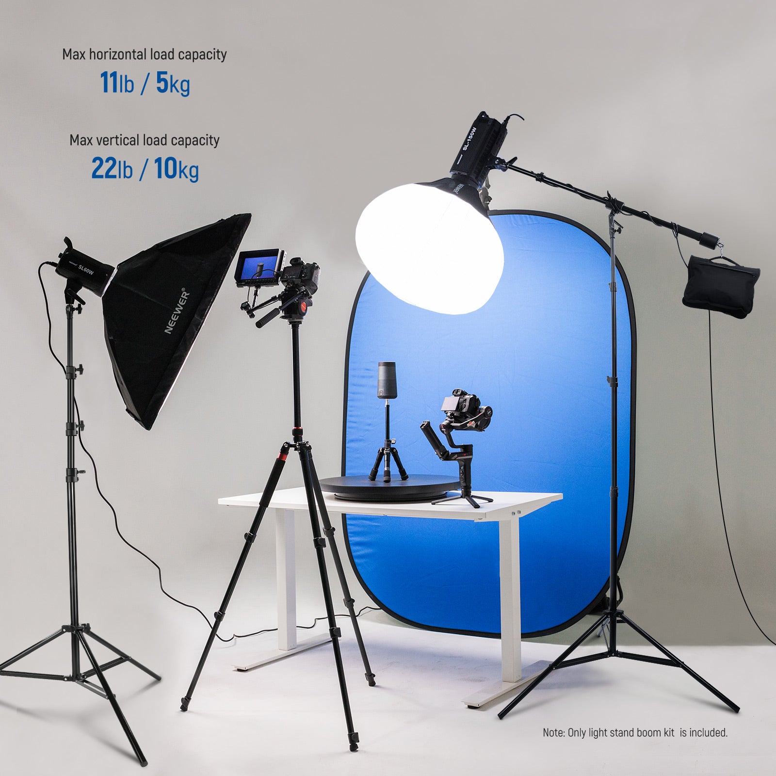 Max vertical load capacity of the light stand: 11lb/5kg