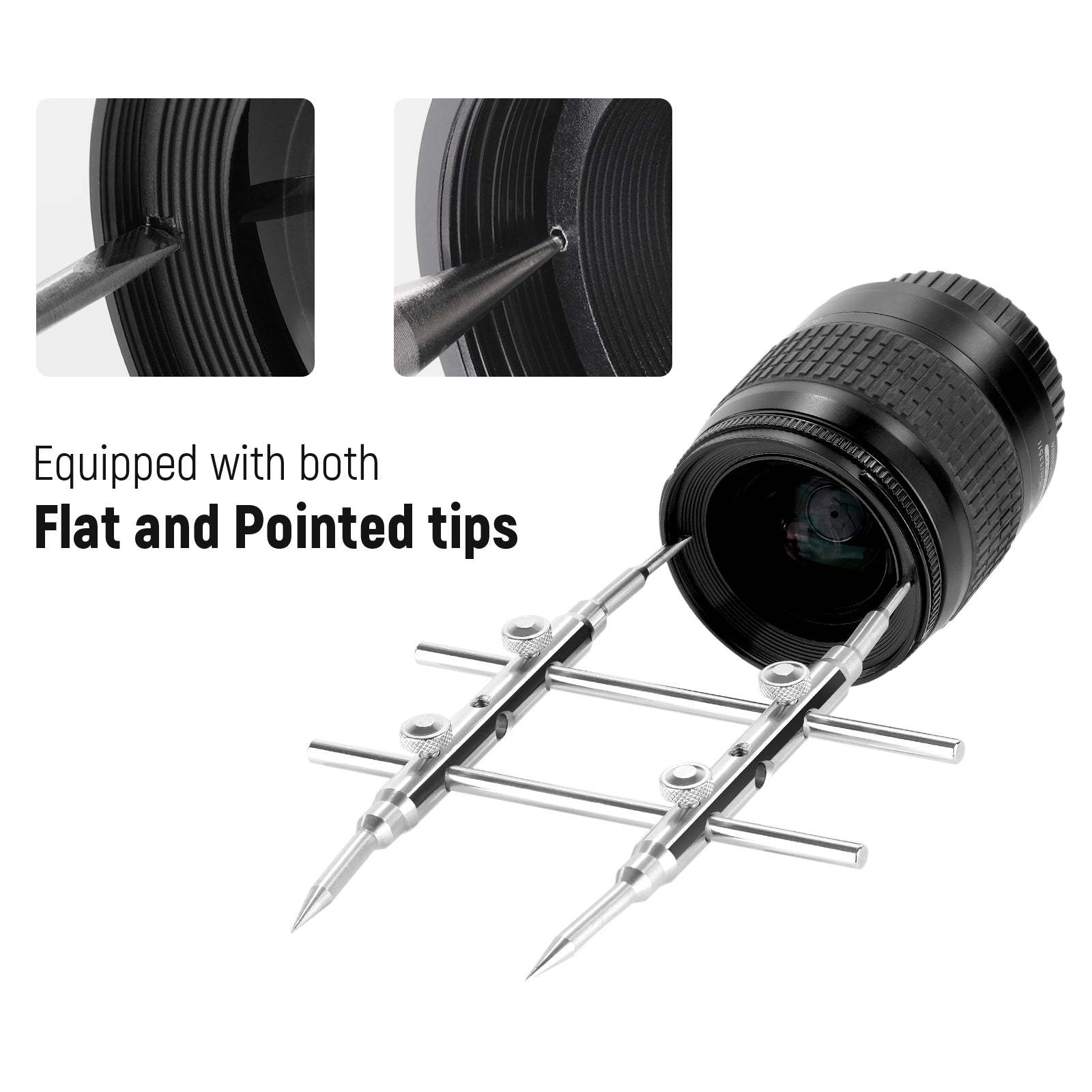 NEEWER HW-05 Camera Lens Spanner is equipped with both flat and pointed tips.