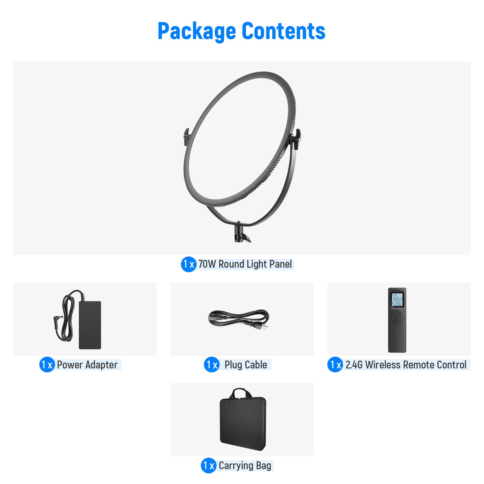 Package Contents of the NEEWER NL-360ARC Bi-Color Round LED Light