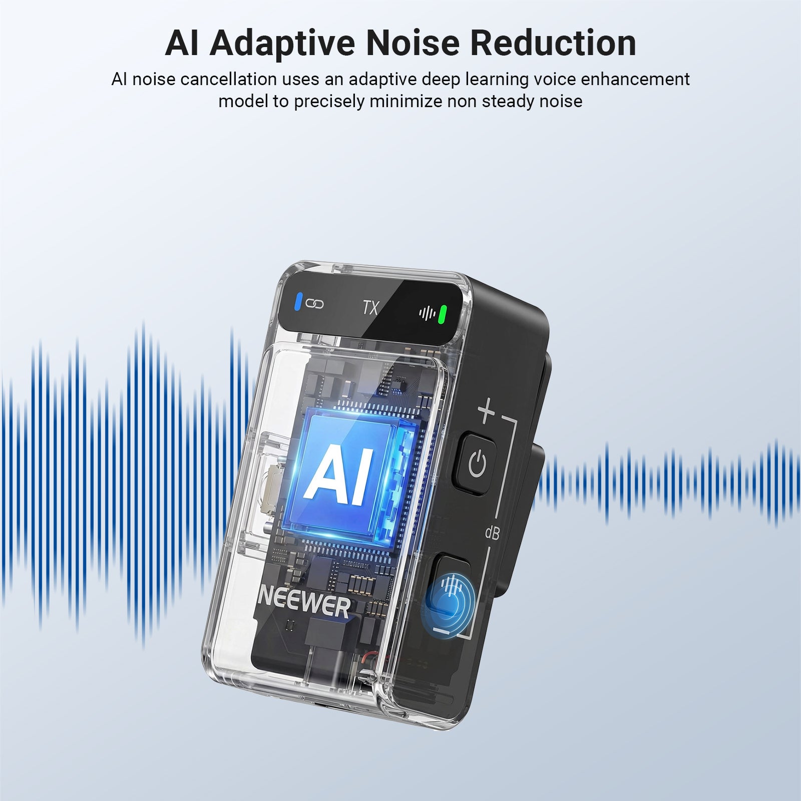 AI noise cancellation uses an adaptive deep-learning voice enhancement model to precisely minimize non-steady noise.
