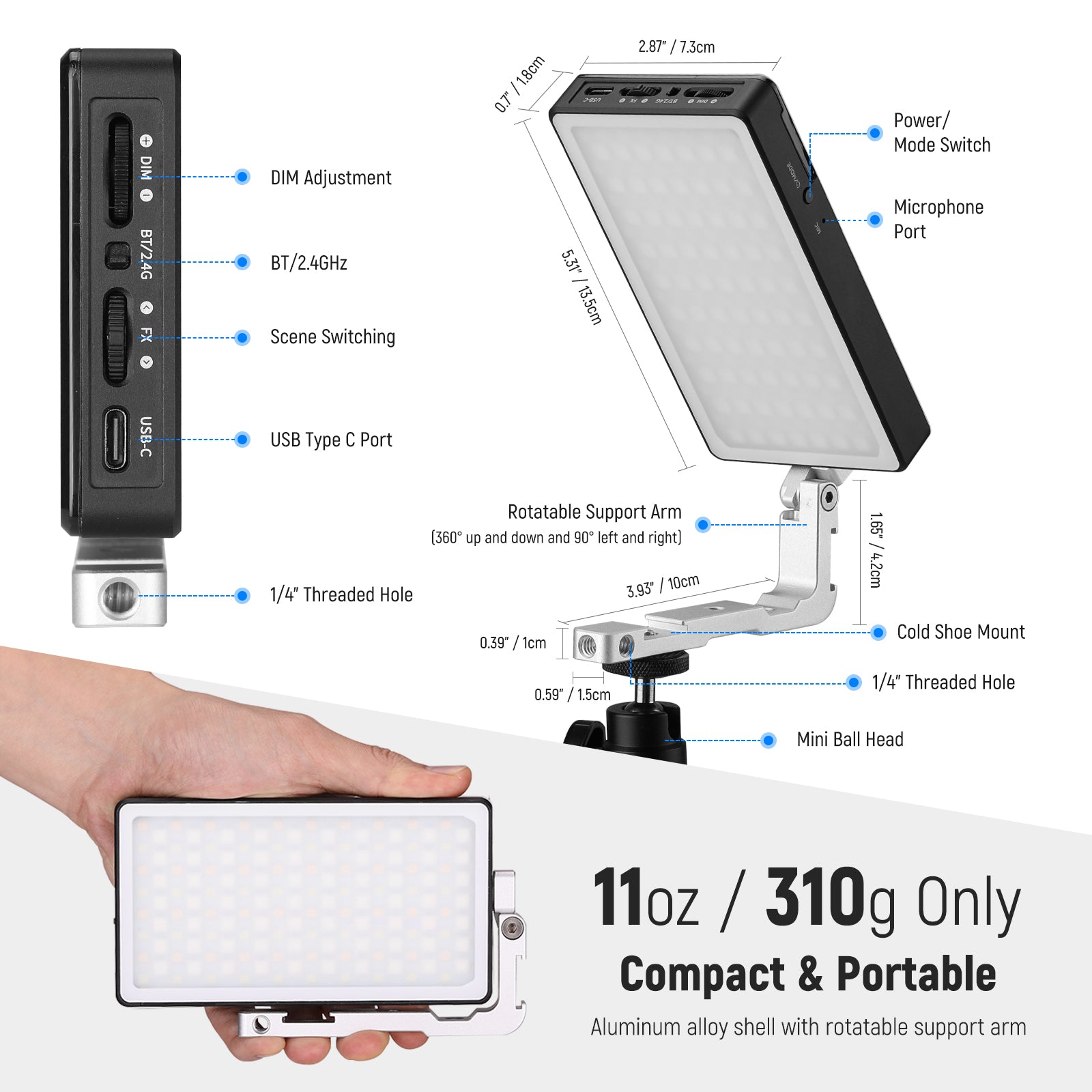 NEEWER SL90 Aluminum Alloy RGB LED Panel Video Light