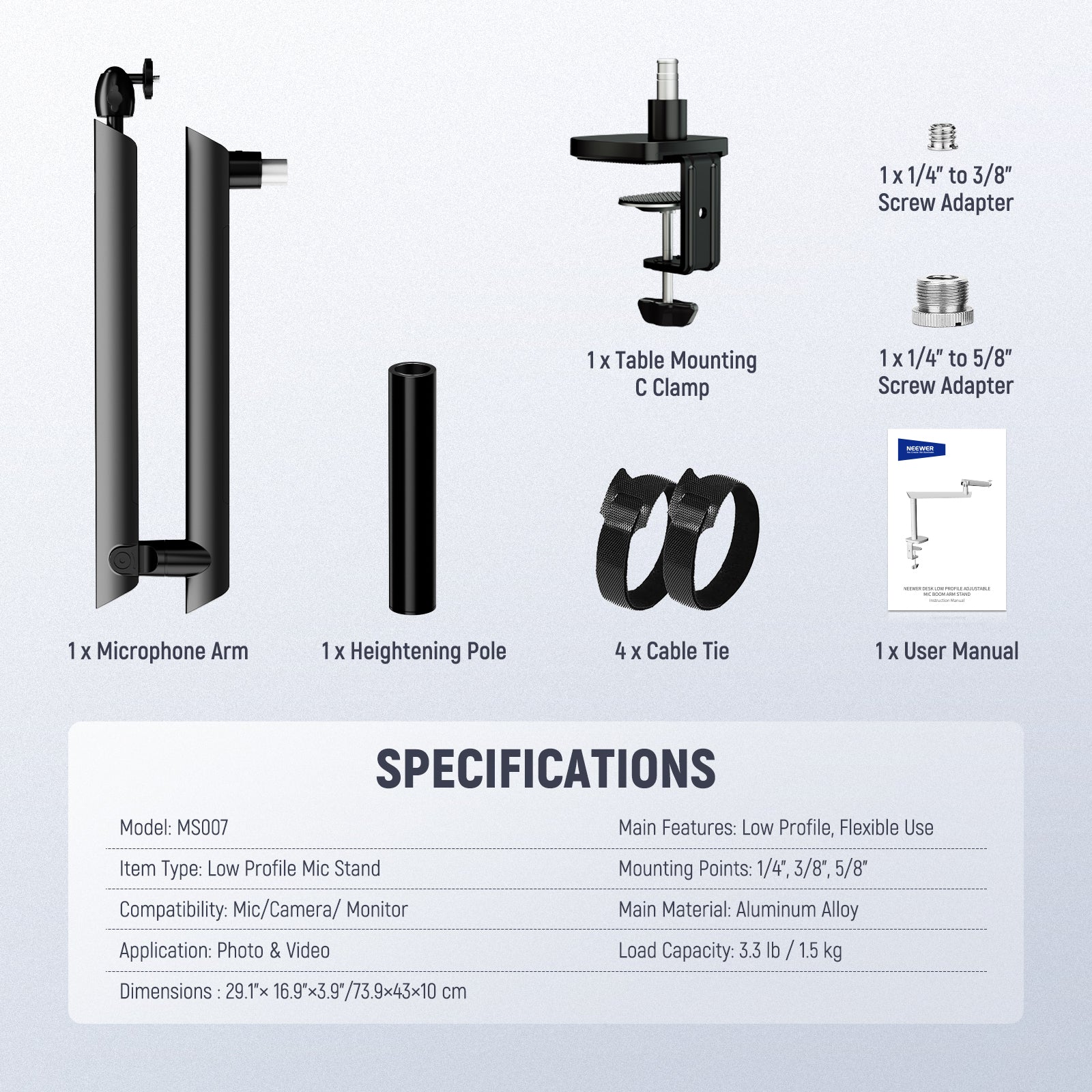 NEEWER MS007 Low Profile Mic Stand - Thumbnail 2