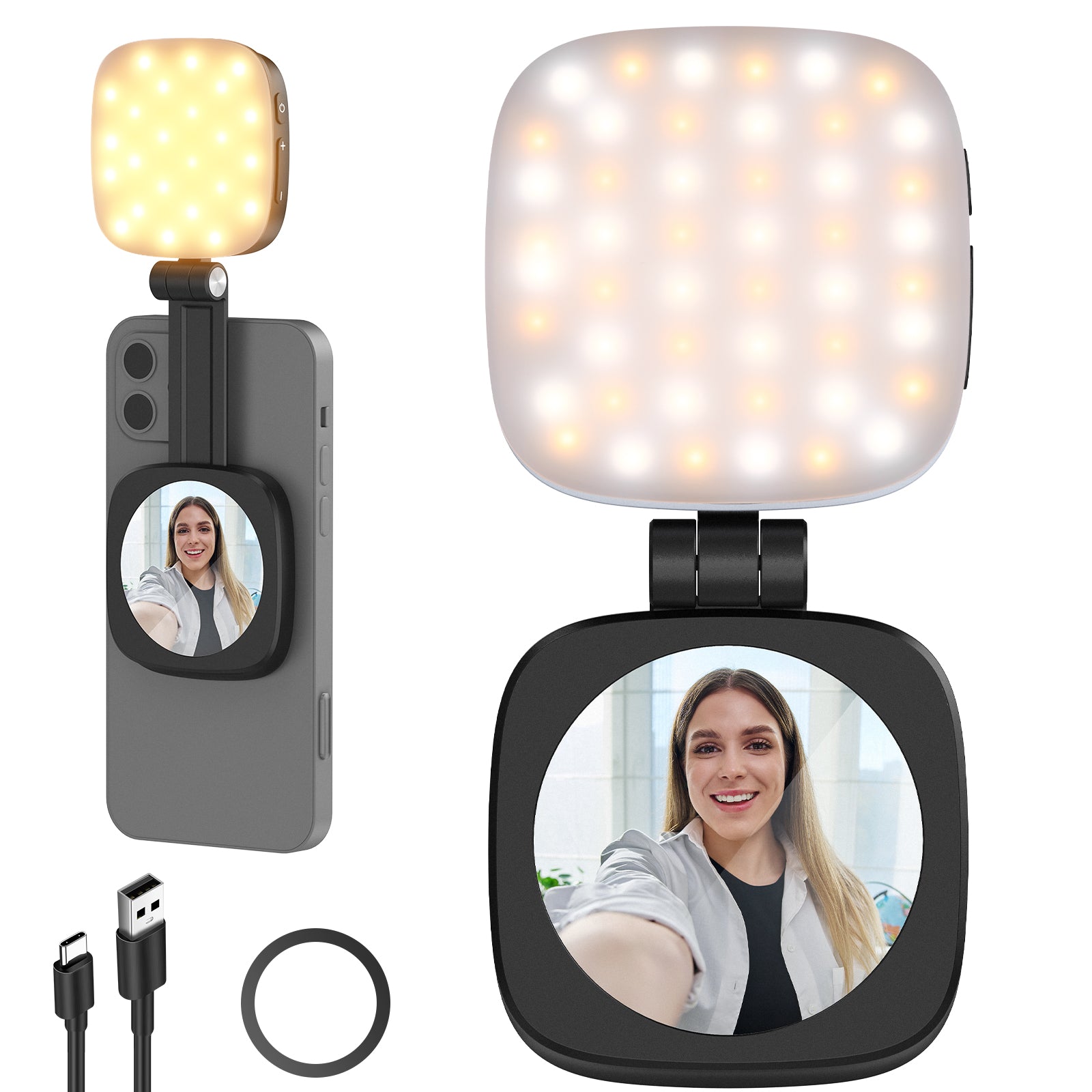 NEEWER NL48B Magnetic Selfie Light Built-in HD Mirror