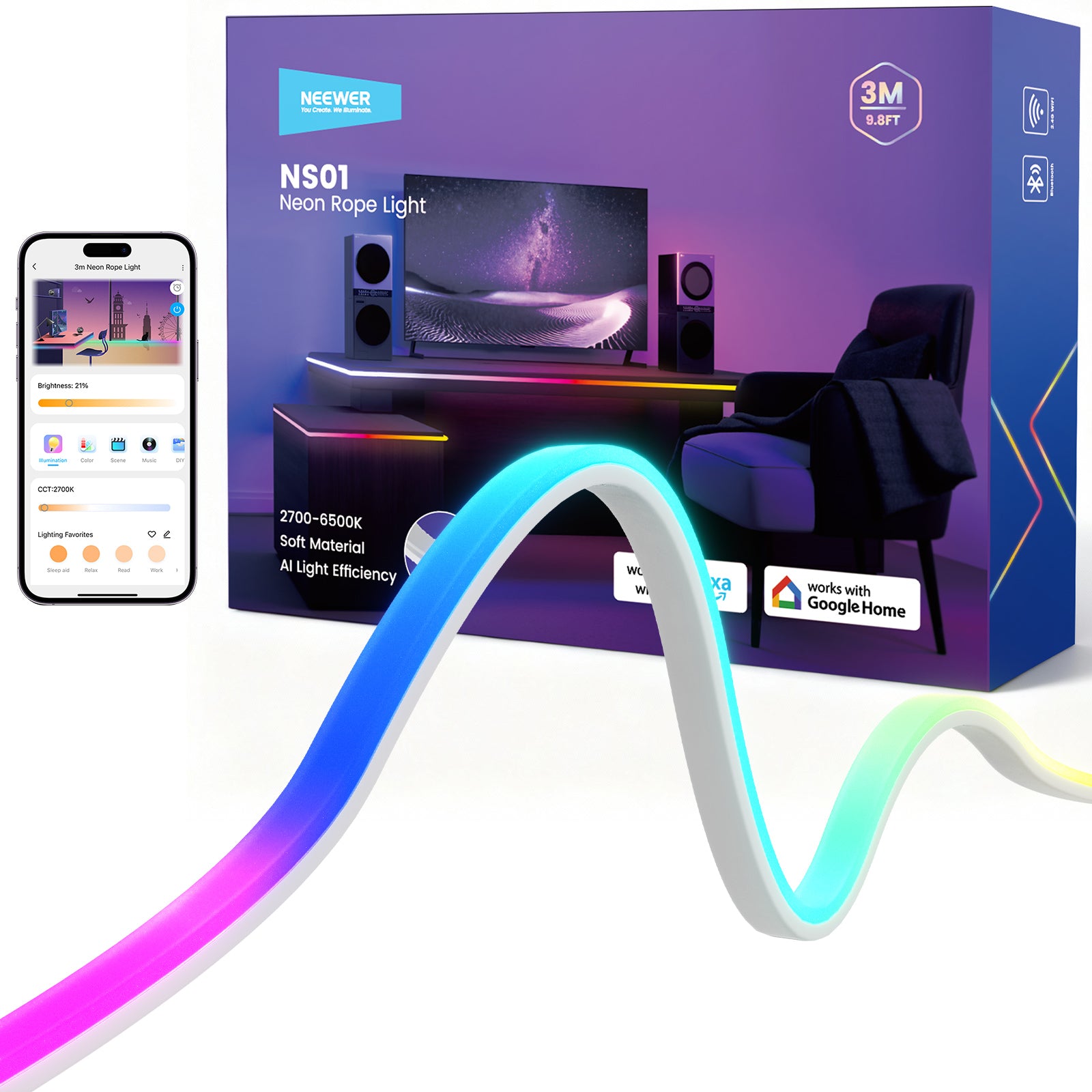 NEEWER NS01 Smart Neon Rope Light (Front-Lit)