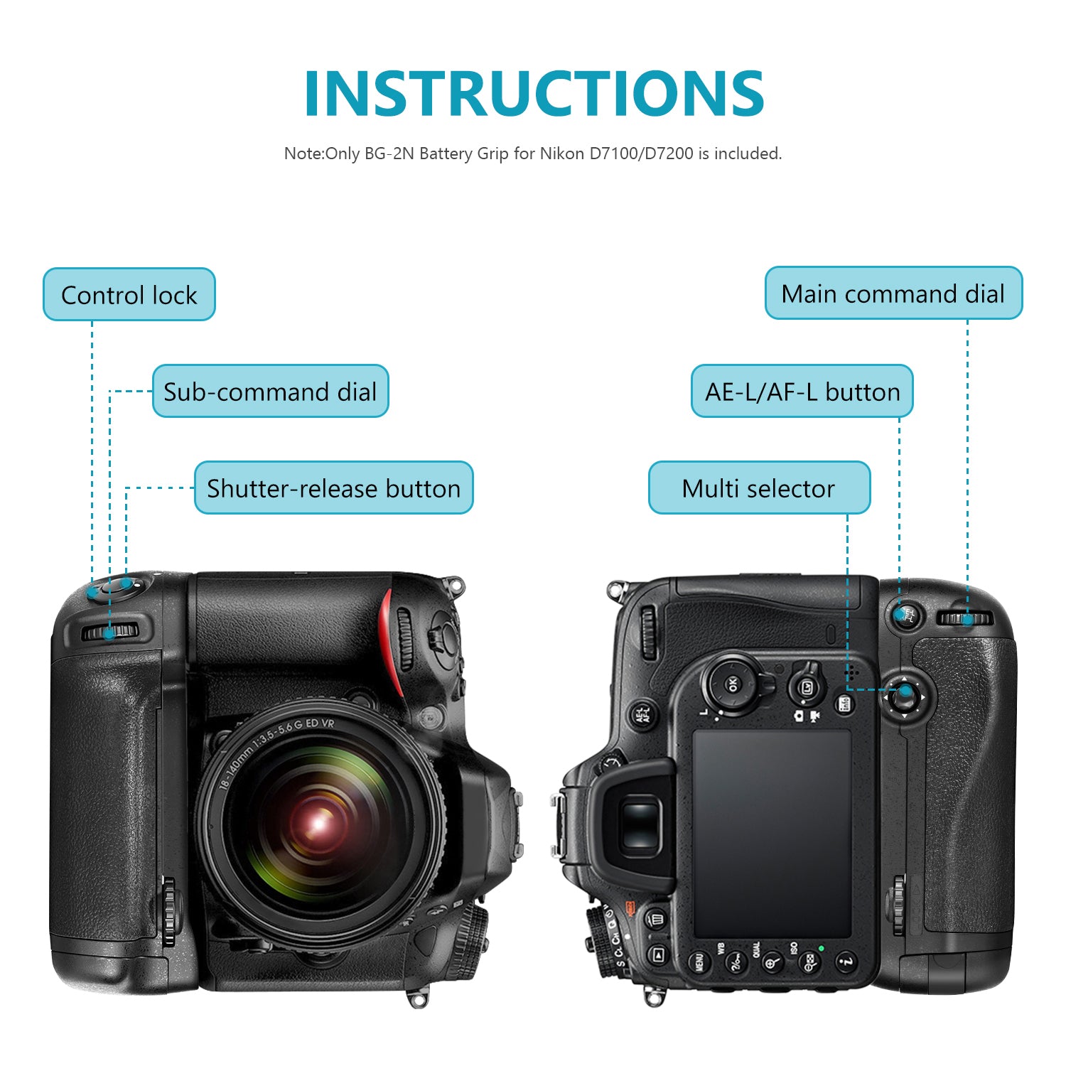 NEEWER Replacement Battery Grip of MB-D15 for Nikon D7100 D7200