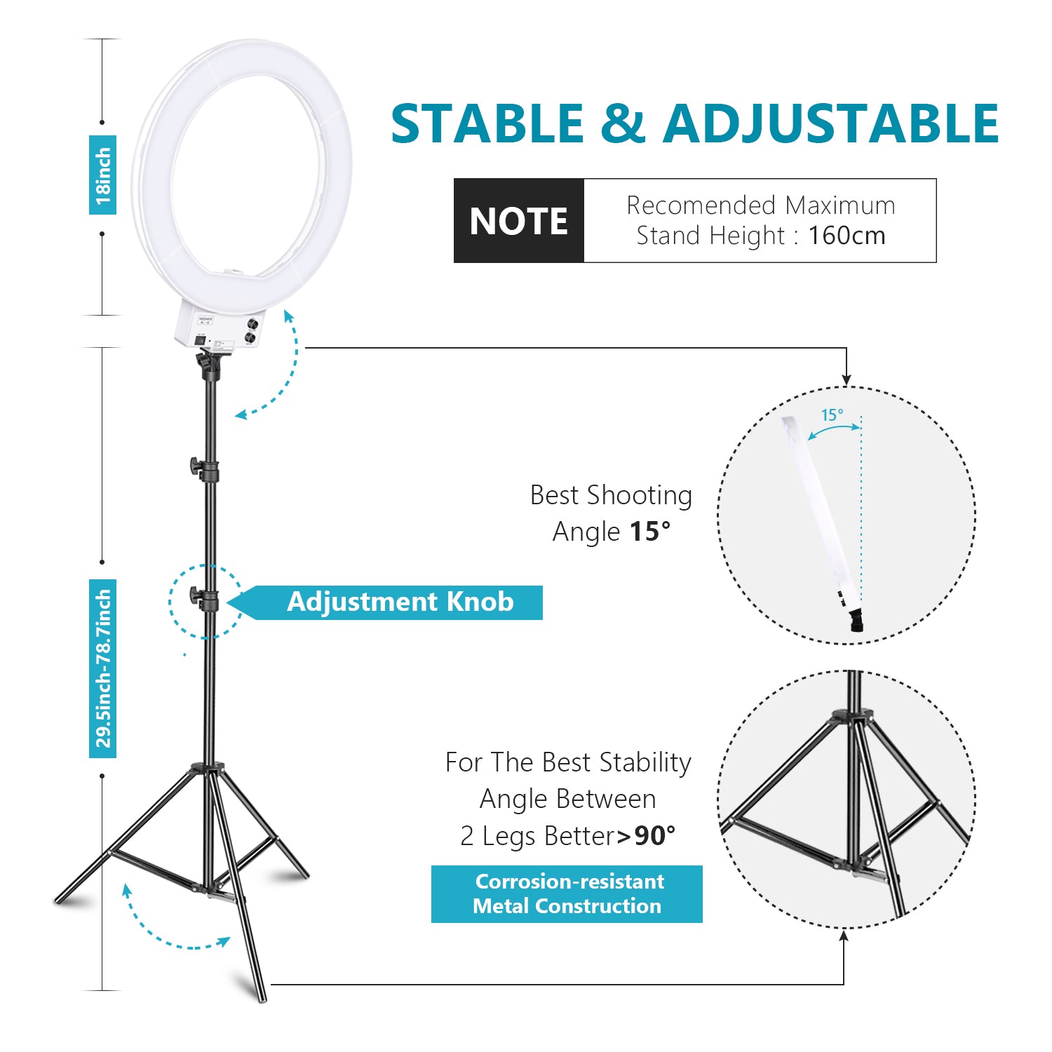 NEEWER 18" White Dimmable Bi-color LED Ring Light Kit - NEEWER