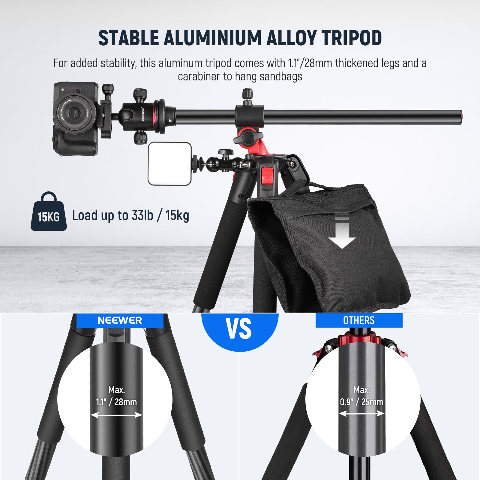 Neewer 79”/200cm Video Tripod Heavy Duty Aluminum Alloy Camera Tripod Stand