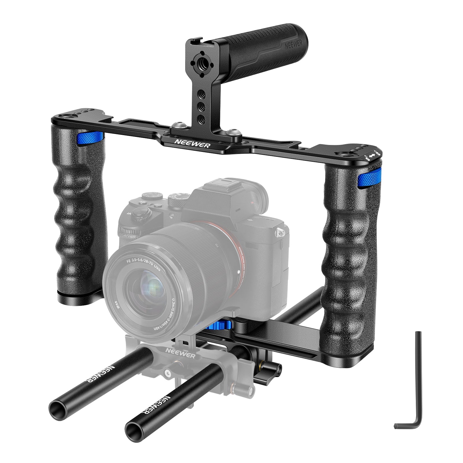  NEEWER ZV-E10 Camera Cage Compatible with Sony ZV-E10,  Aluminum Video Shooting Cage Rig with Arca Type QR Plate, 1/4 Threads,  Cold Shoe Mounts Compatible with SmallRig Top Handles Video Rigs