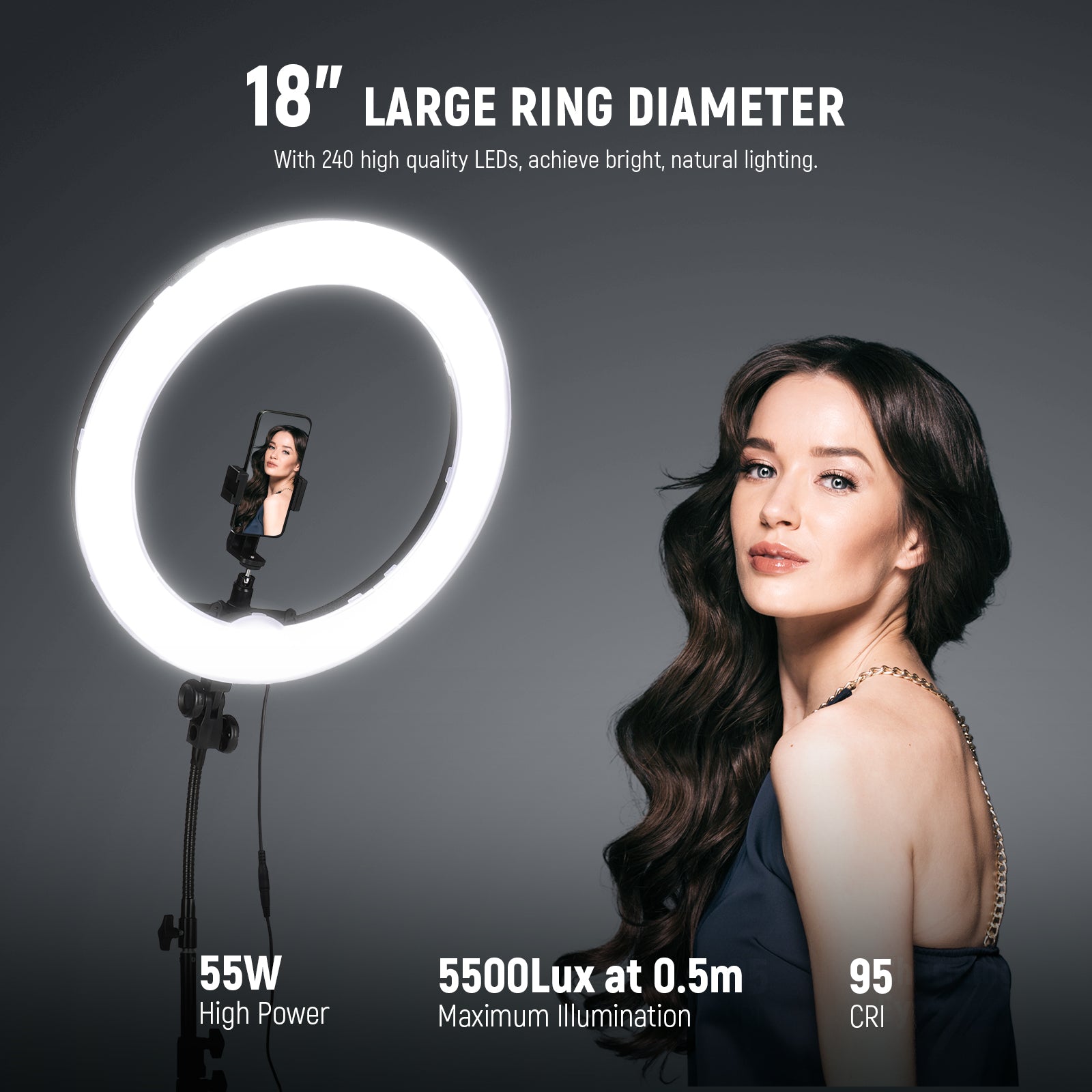 Neewer 18" LED Ring Light Kit - Dimmable With Stand & Filters For Photography, YouTube, Makeup, Portrait Lighting