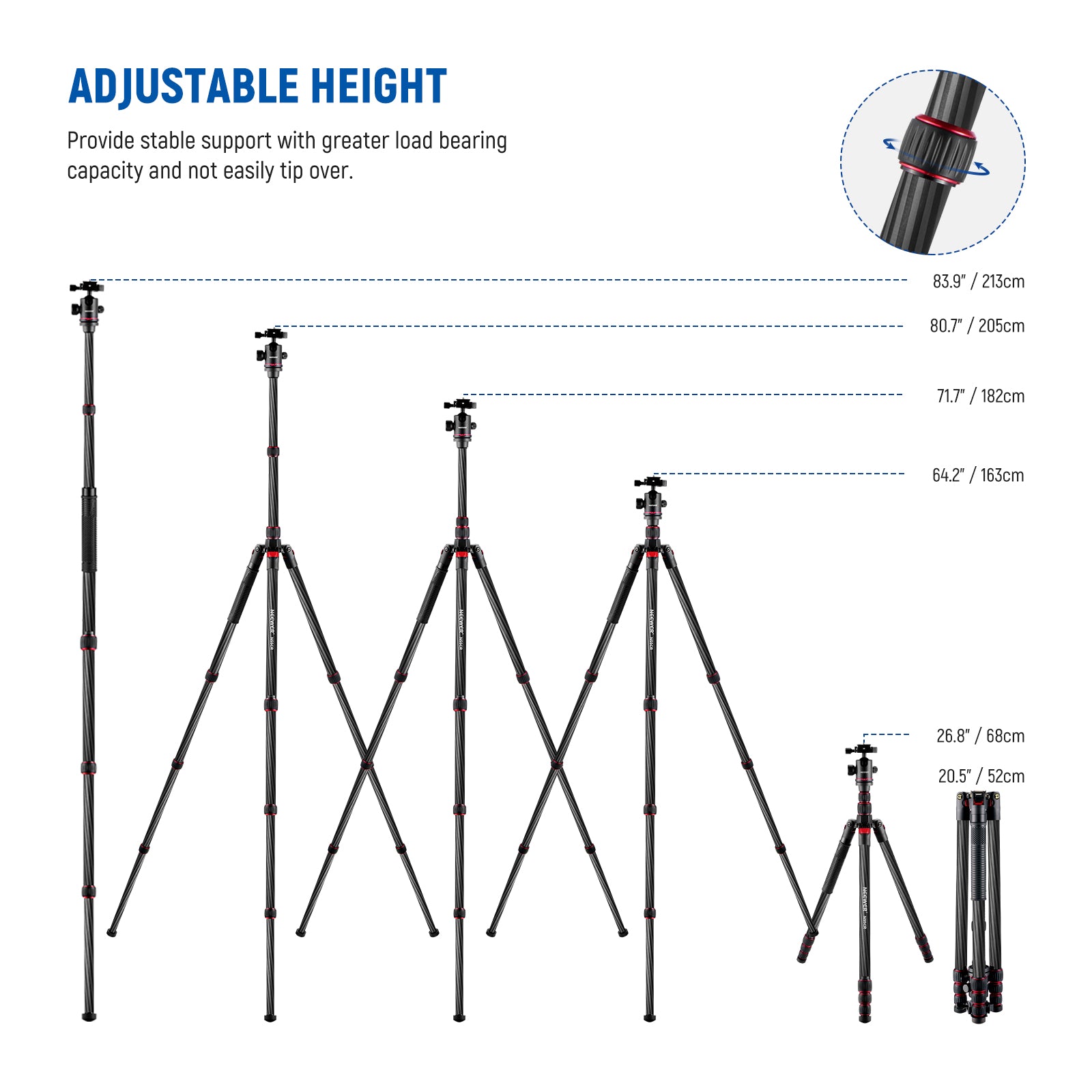 NEEWER N55CR Carbon Fiber Tripod with 2 Section Center Axes - NEEWER