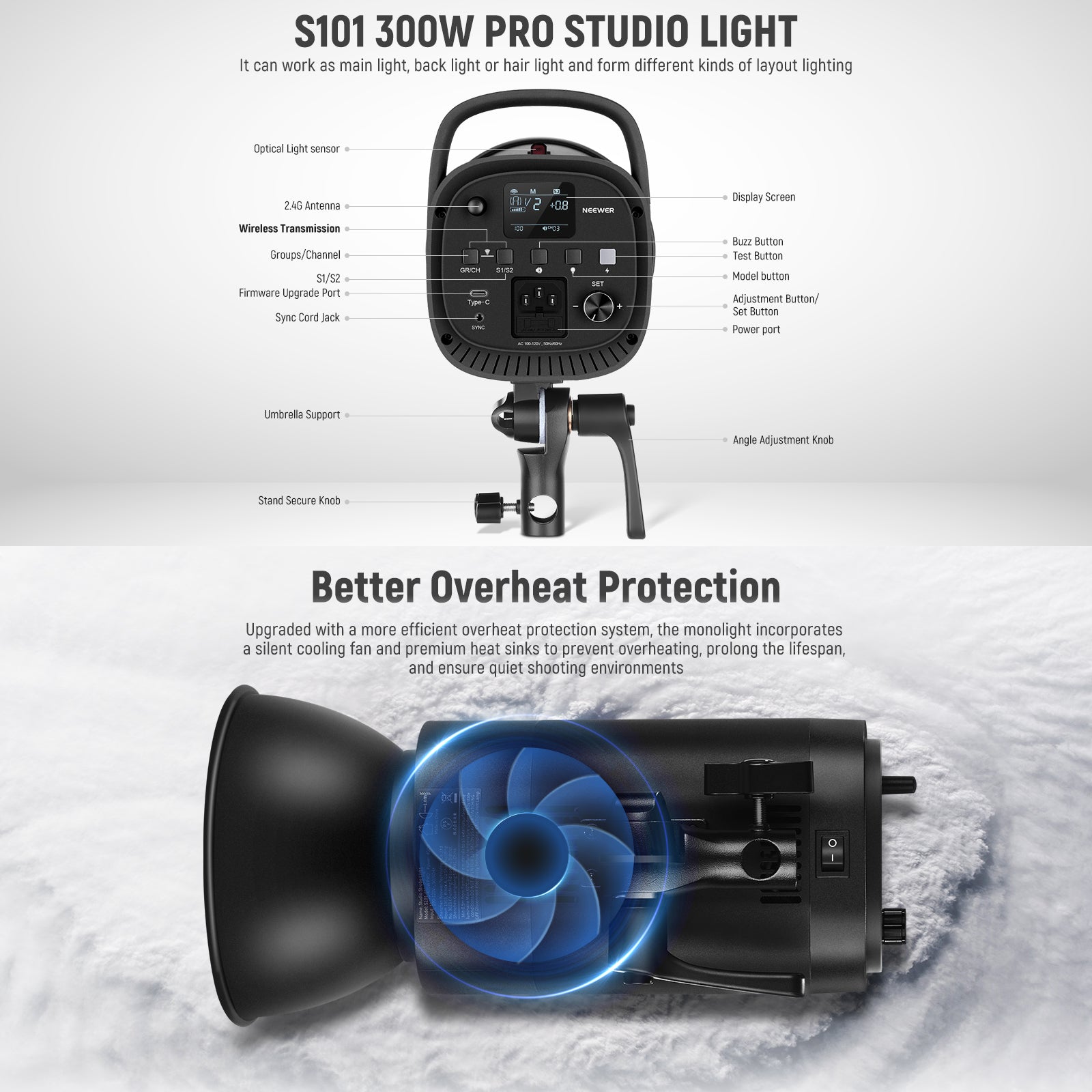 NEEWER Upgraded S101-300W PRO Monolight -NEEWER