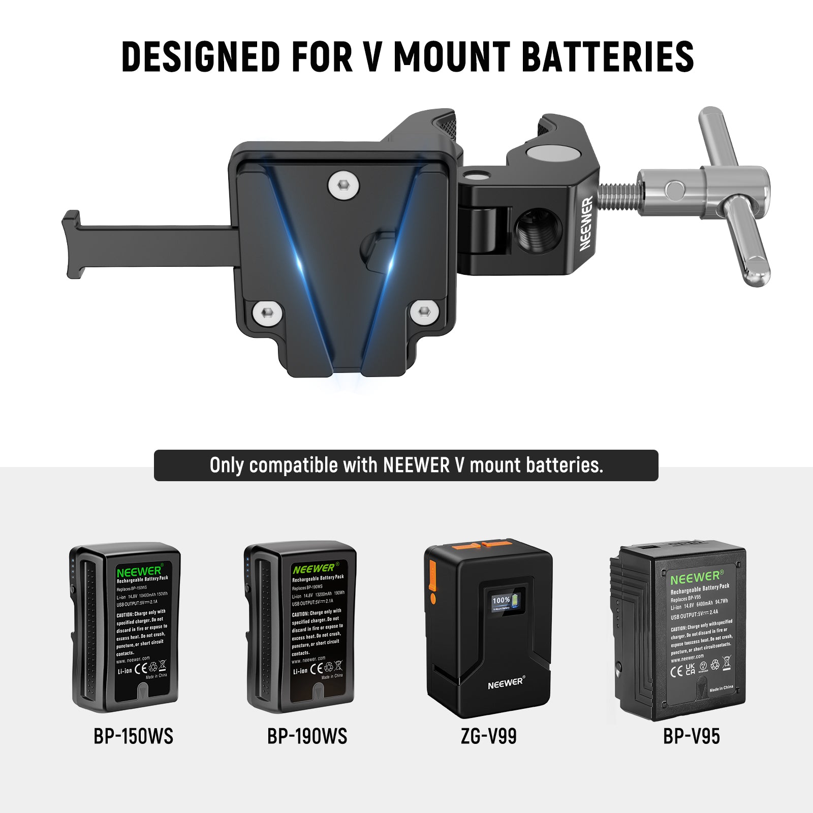 NEEWER PS006 V Mount Battery Plate with Super Crab Clamp