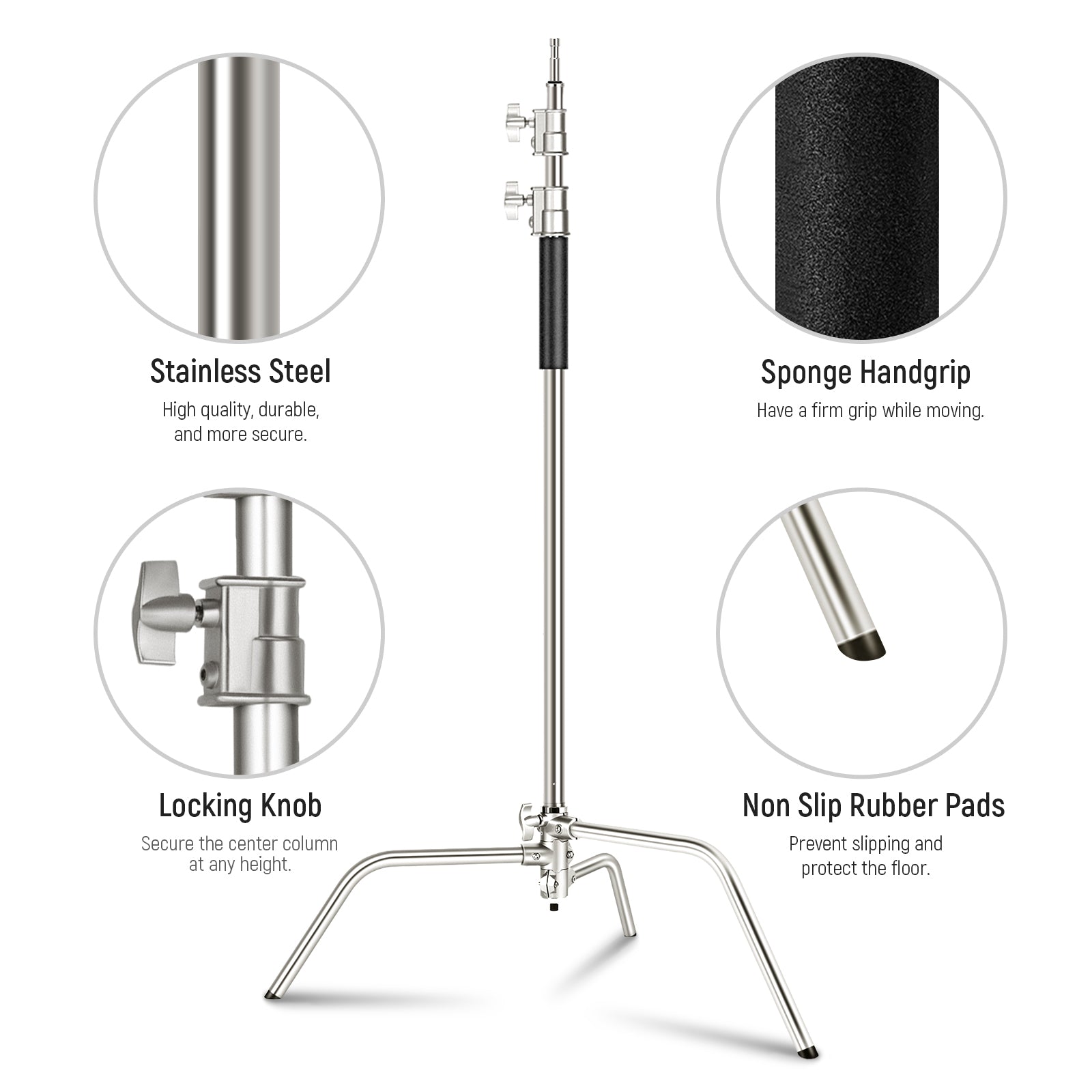 NEEWER Pro 330cm Stainless Steel C Stand with Boom Arm
