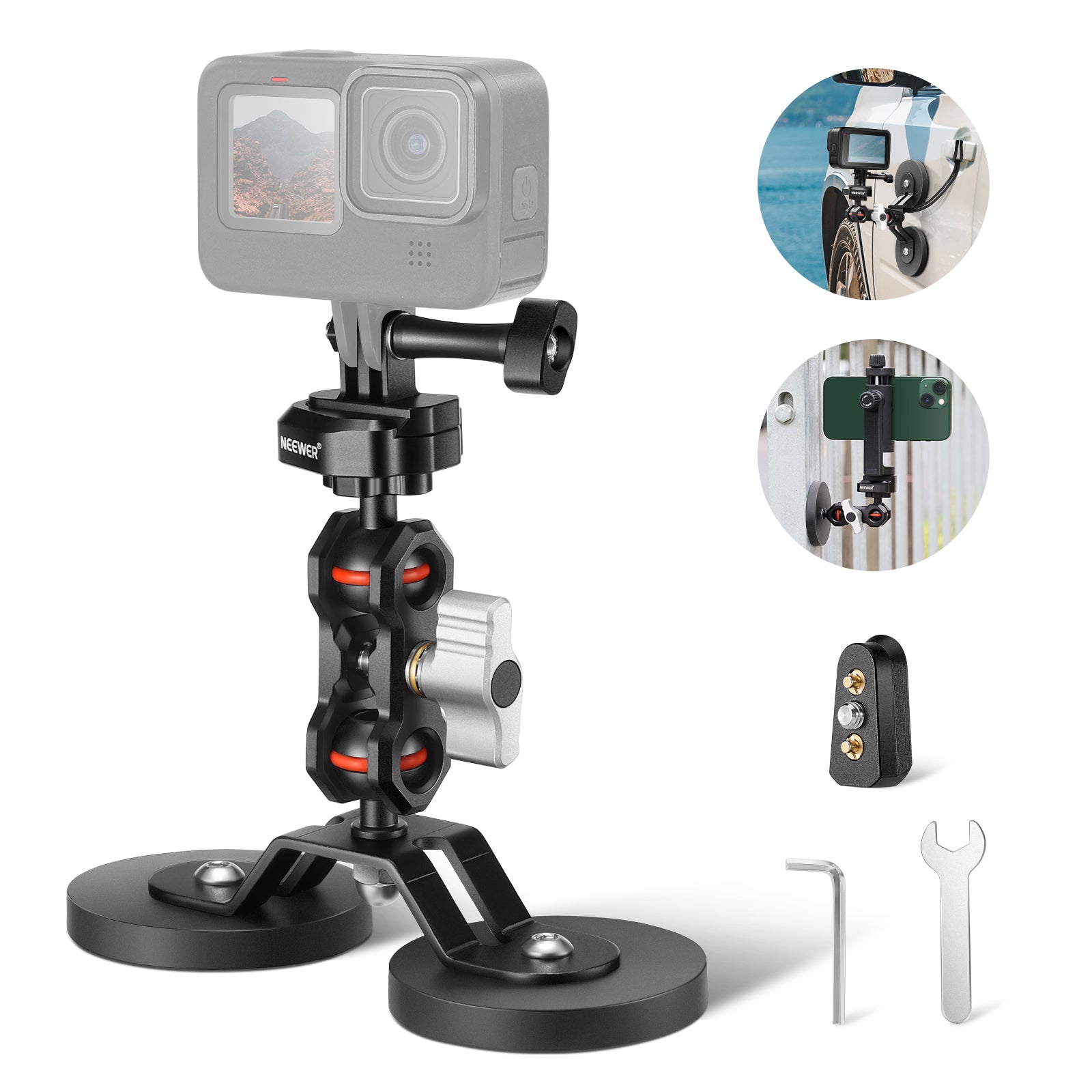 NEEWER Magnetic Neck Mount Compatible with GoPro Hero 12 11 10 MAX DJI  Action 4 Insta360 iPhone 15 Pro Max Samsung S23, Quick Release Flexible POV