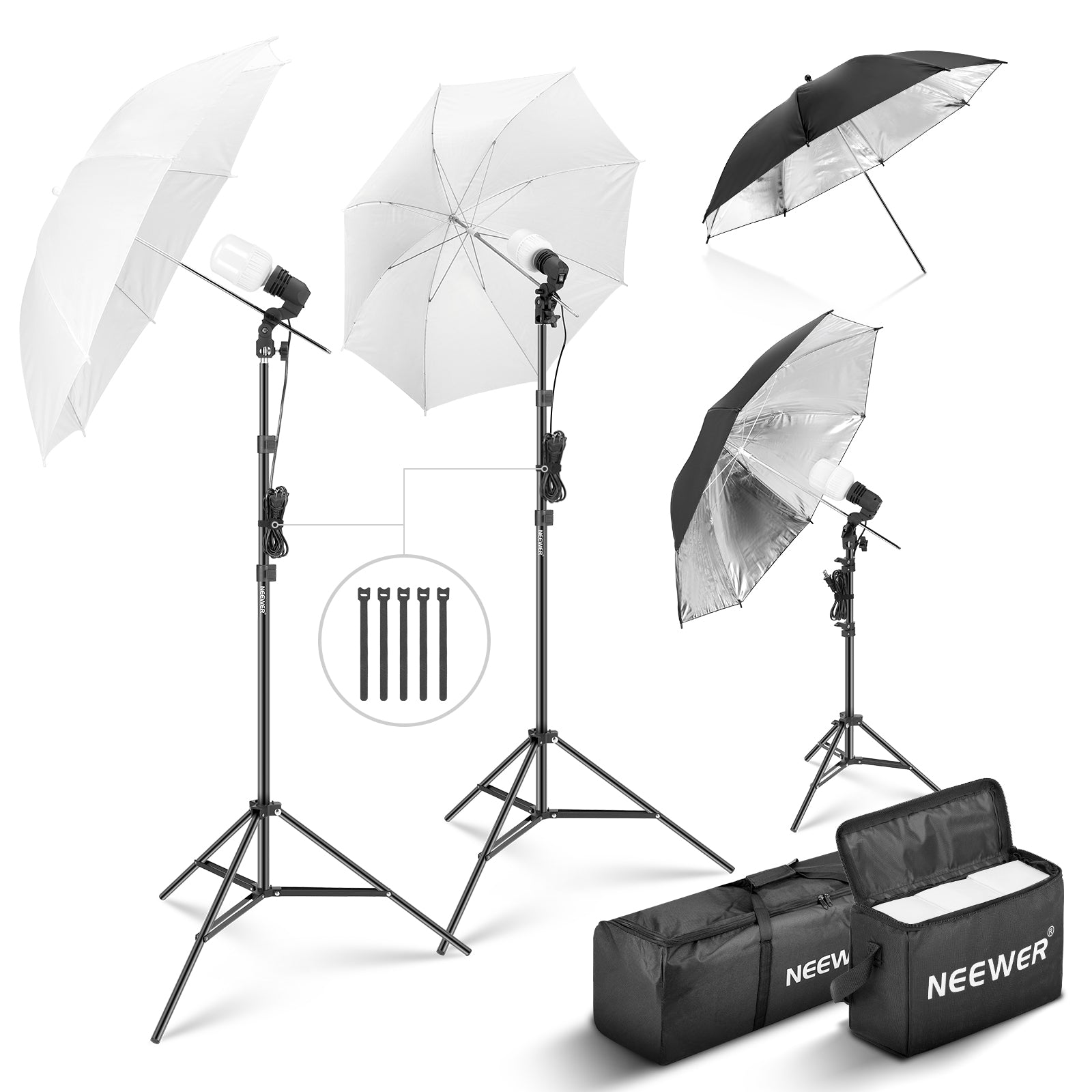 NEEWER Kit Studio Photo et éclairage, 2,6m x 3m Système de Support de Toile  de Fond, équivalent 800W 5700K Ampoules LED Parapluie Softbox éclairage  Continu pour Portrait et Photographie Vidéo : 