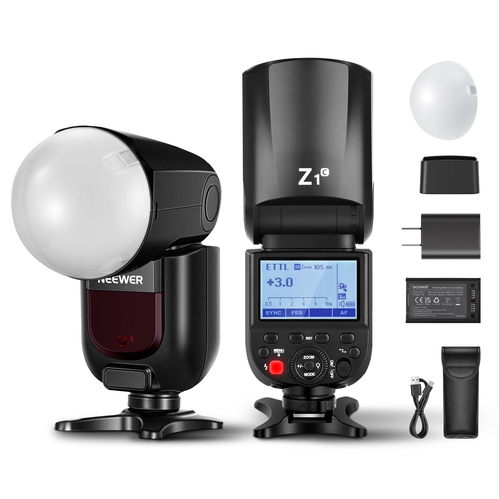 NEEWER Z1-C TTL Round Head Flash Speedlite With Magnetic Dome Diffuse