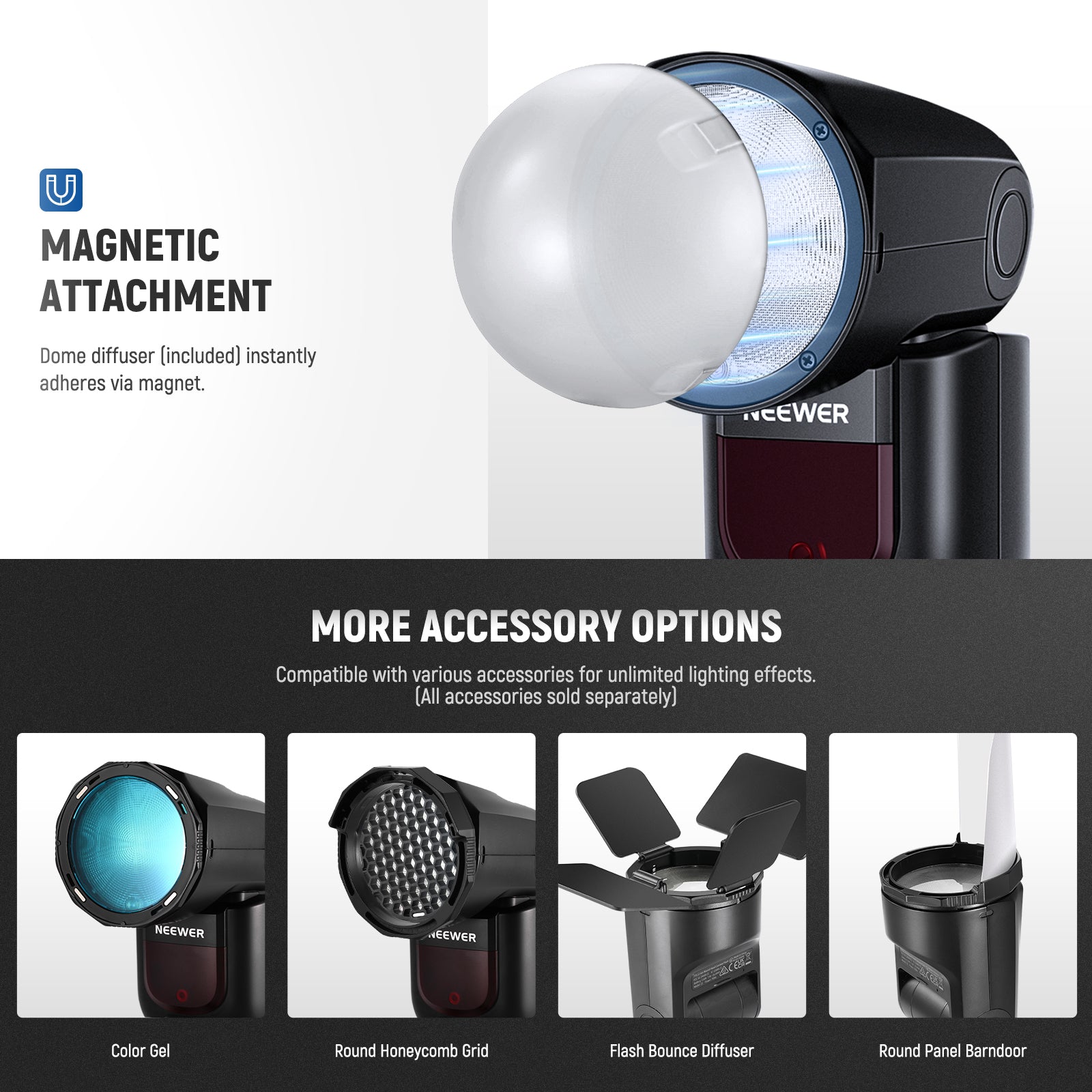 NEEWER Z1-C TTL Round Head Flash Speedlite With Magnetic Dome Diffuse