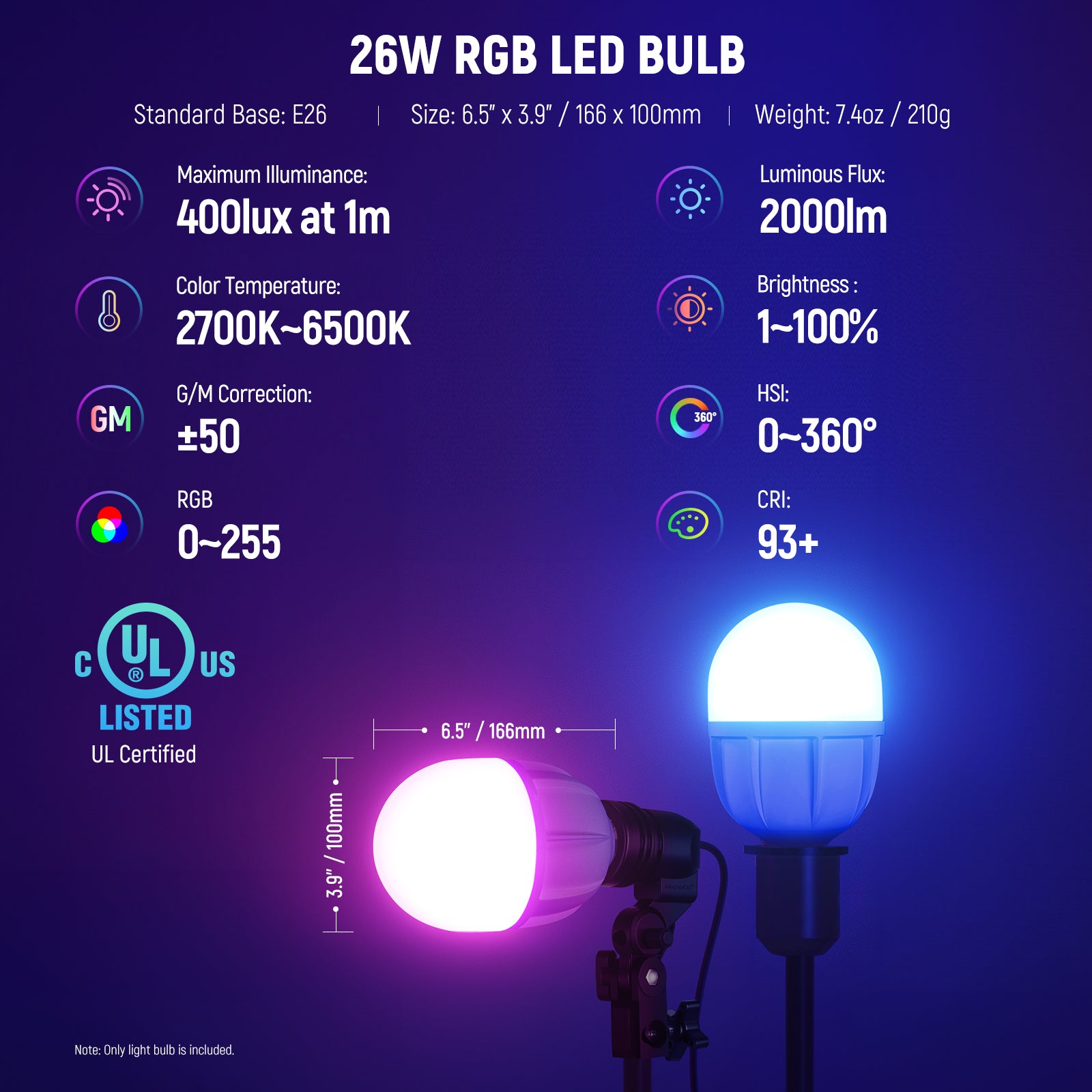 NEEWER T100C Photography RGB LED Light Bulb NEEWER