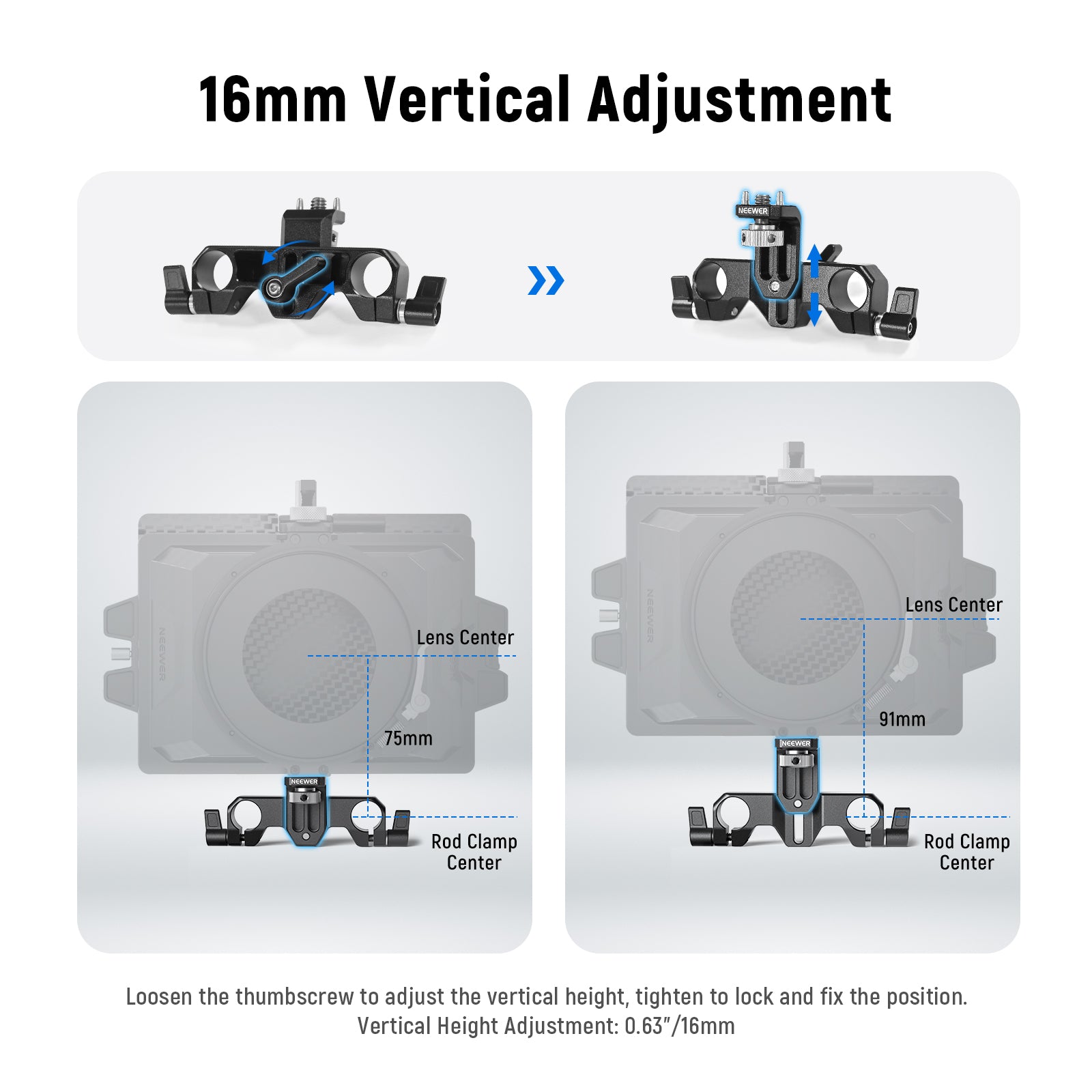 NEEWER CA028 15mm LWS Rod Support for Matte Box