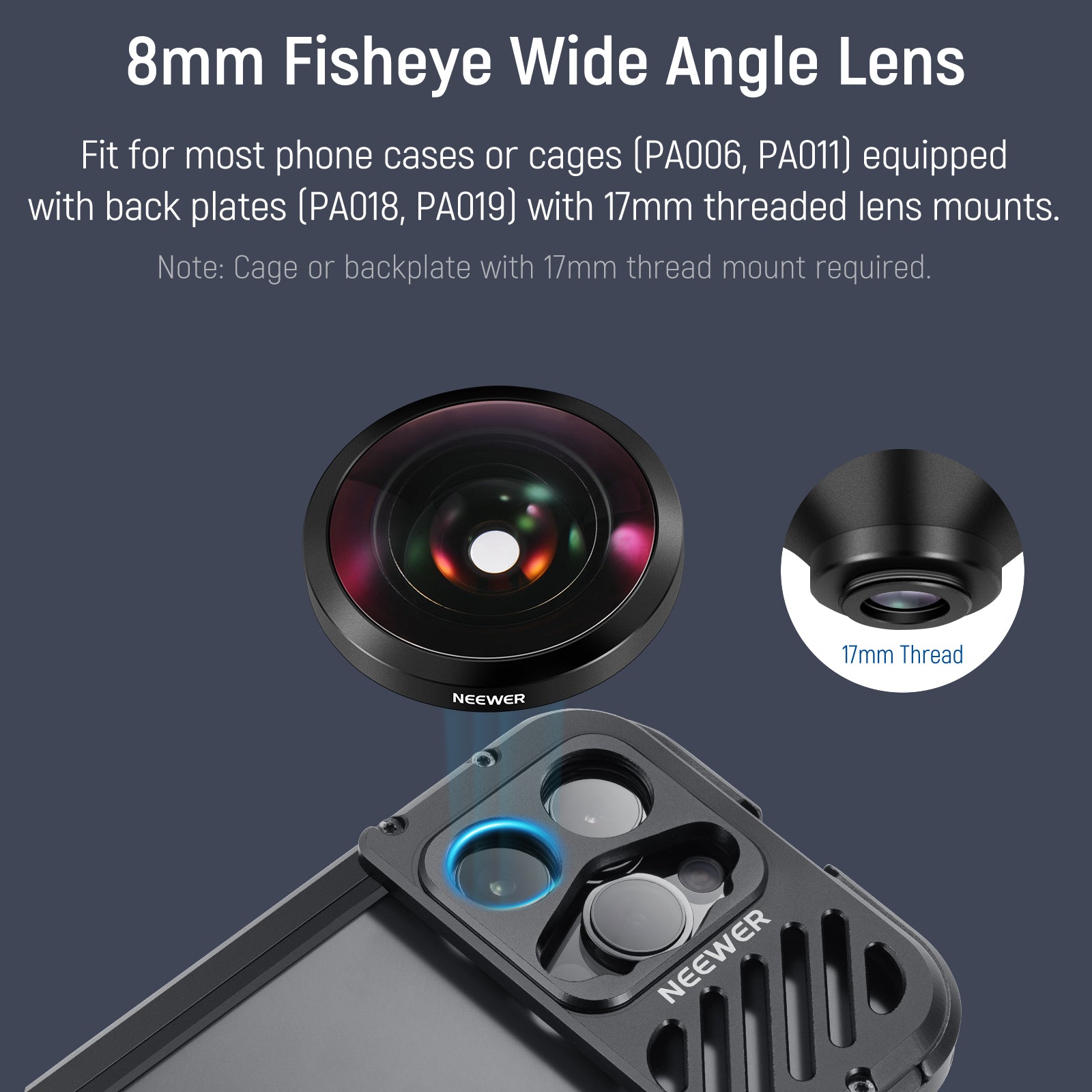 NEEWER LS-29 HD 8mm Fisheye Phone Lens Only for 17mm Thread Backplate