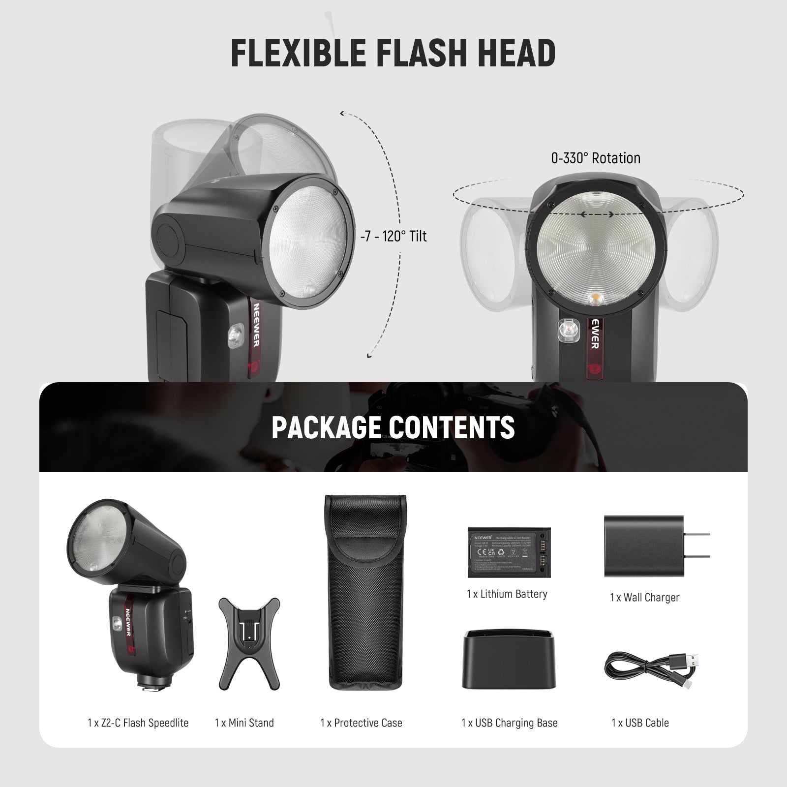 Package Contents of the NEEWER Z2-C Speedlite Flash For Canon