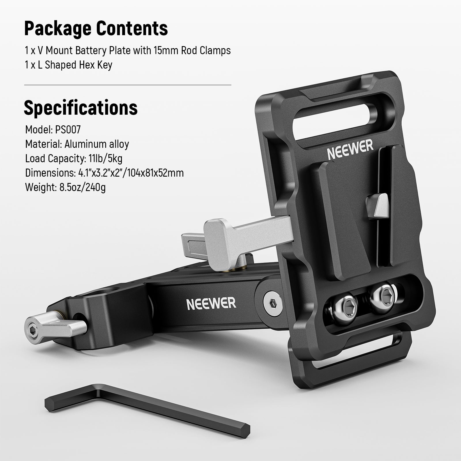NEEWER PS007 V Mount Battery Plate with 15mm Rod Clamps
