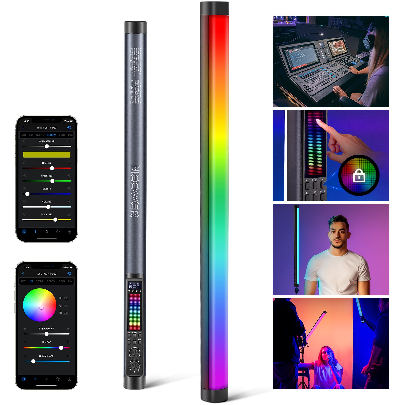 NEEWER LEDライトセット 本体・ケース・付属品 TL60 RGB NEEWER TL60 RGB Tube Light | Handheld LED Light