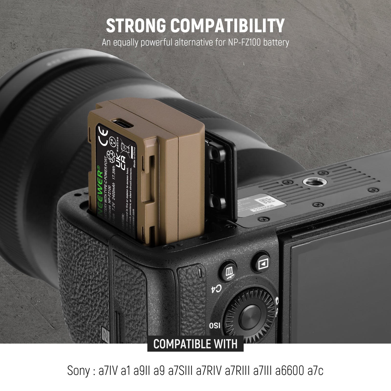 NEEWER 2400mAh NP-FZ100 Replacement Battery for Sony