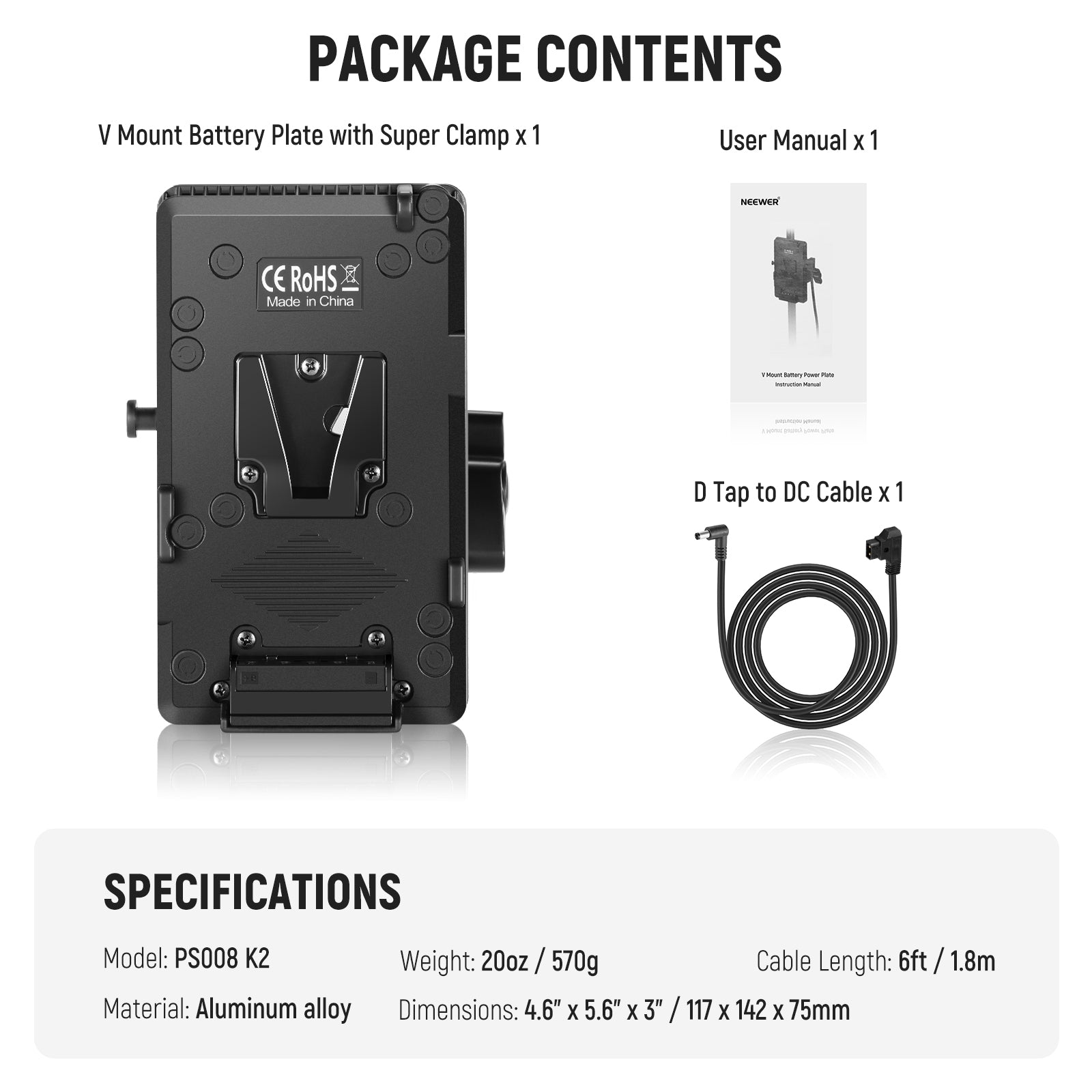 Neewer PS008 K2 V Mount Battery Plate and Cable - Thumbnail 2