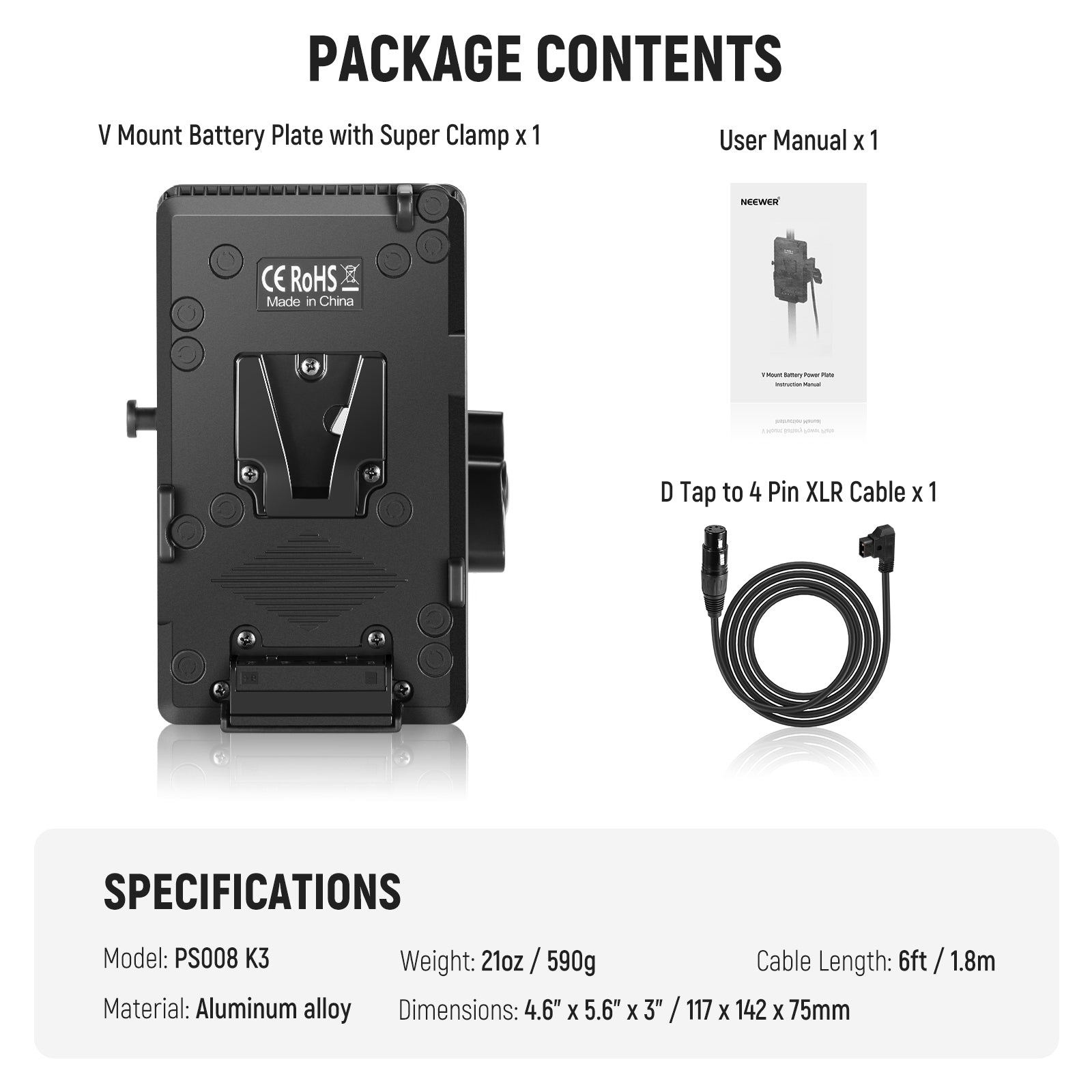 ✨NEEWER PS008 バッテリーパワープレート NEEWER PS008 K3 V Mount Battery Plate with C Clamp Kit