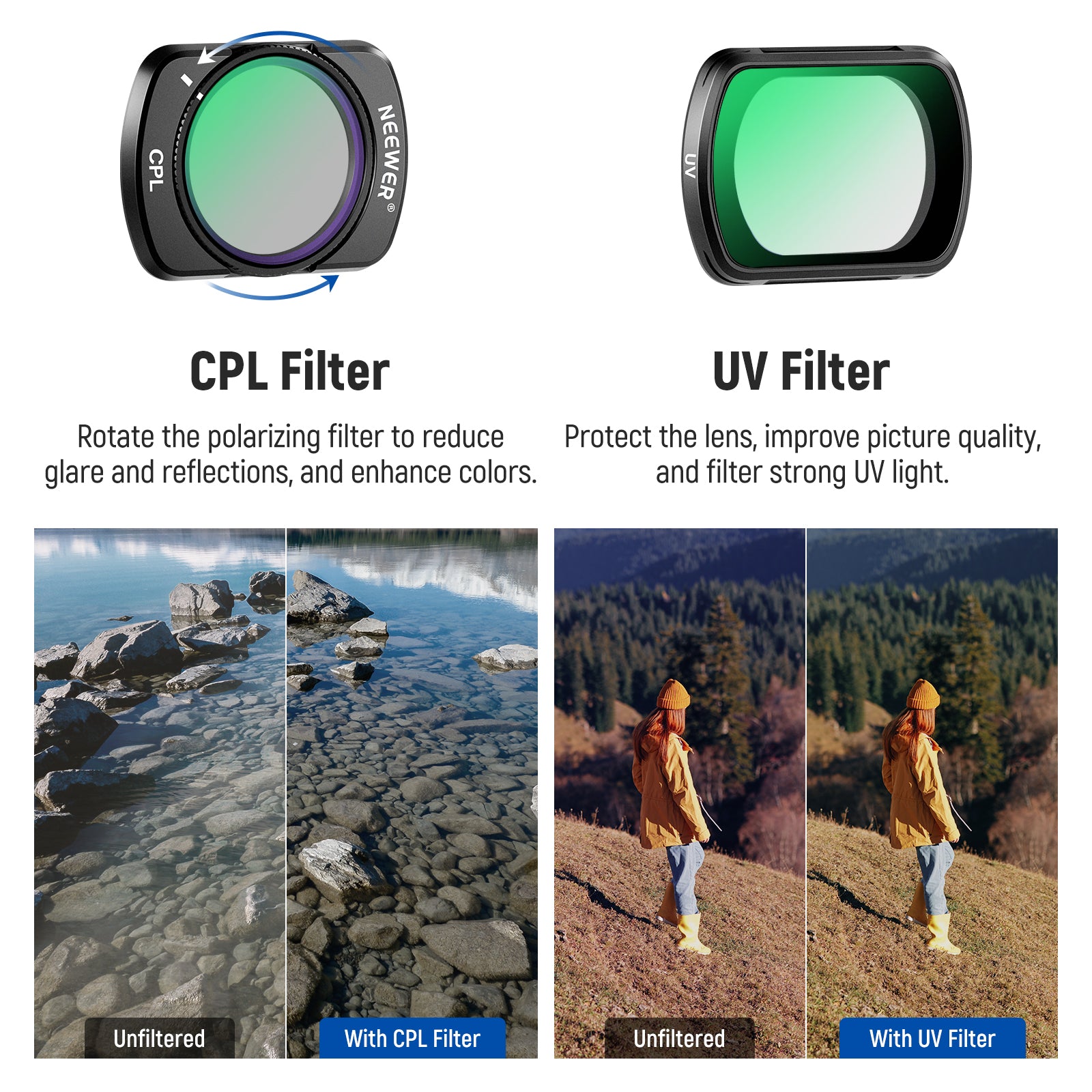 NEEWER FL-P7 Filter Set (ND/PL+UV+CPL) for DJI Pocket 3 / Pocket 4