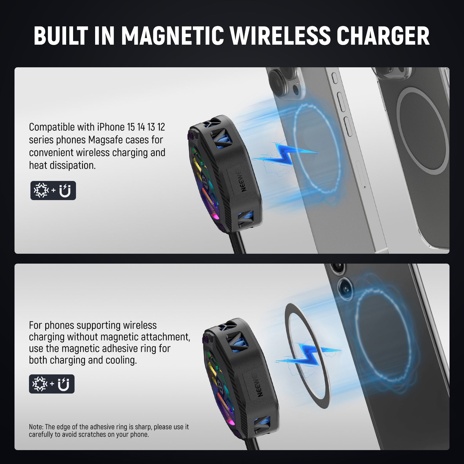 NEEWER PA060 Phone Fan Cooler Magnetic Wireless Charger