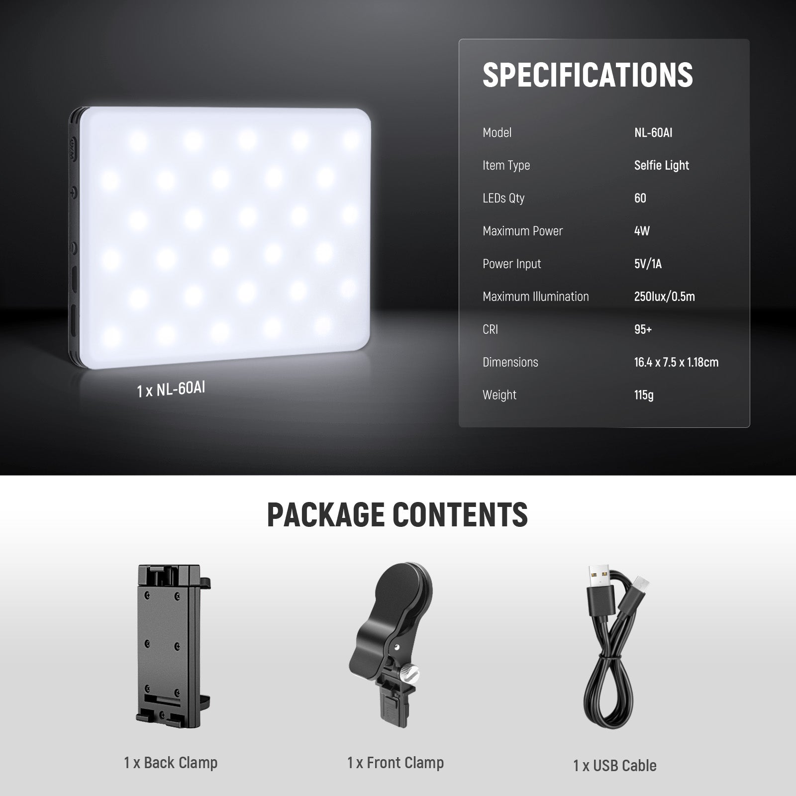 NEEWER NL-60AI LED Selfie Light with Phone Clip