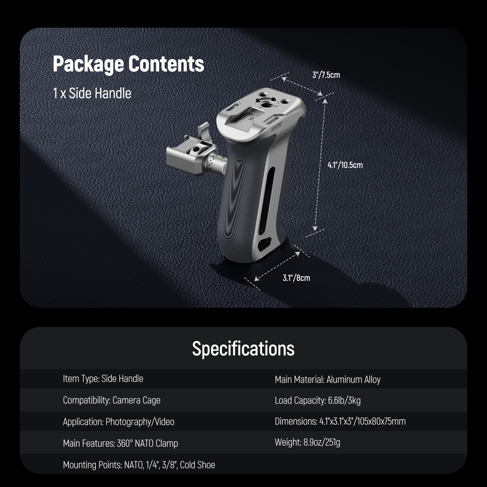 NEEWER CA130 Side Handle with NATO Clamp & Micarta Grip