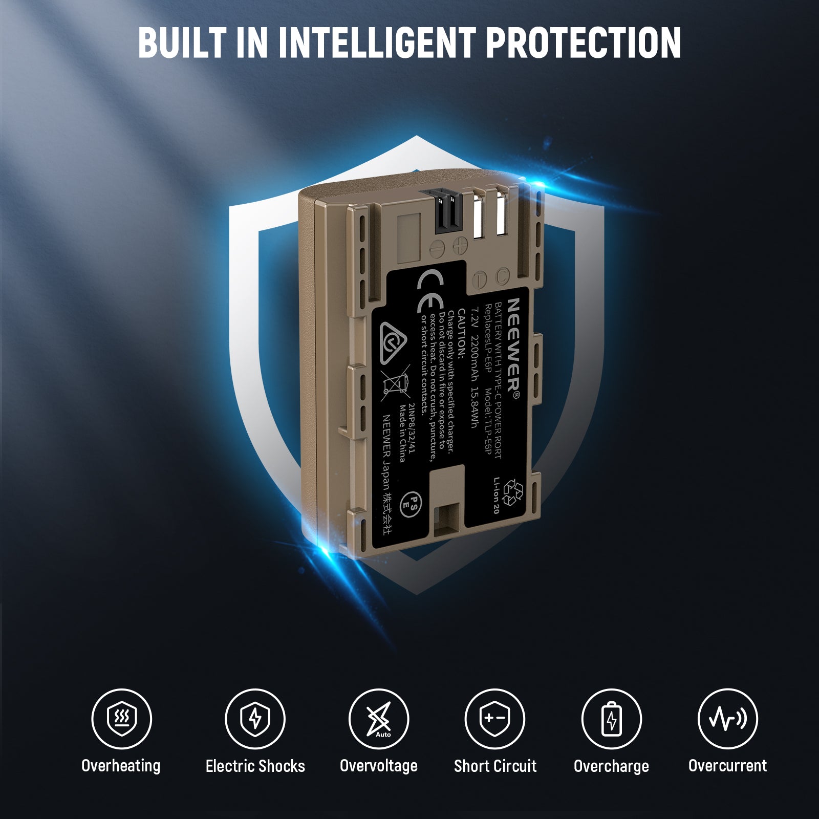 NEEWER TLP-E6P 2200mAh Replacement Battery with Type C