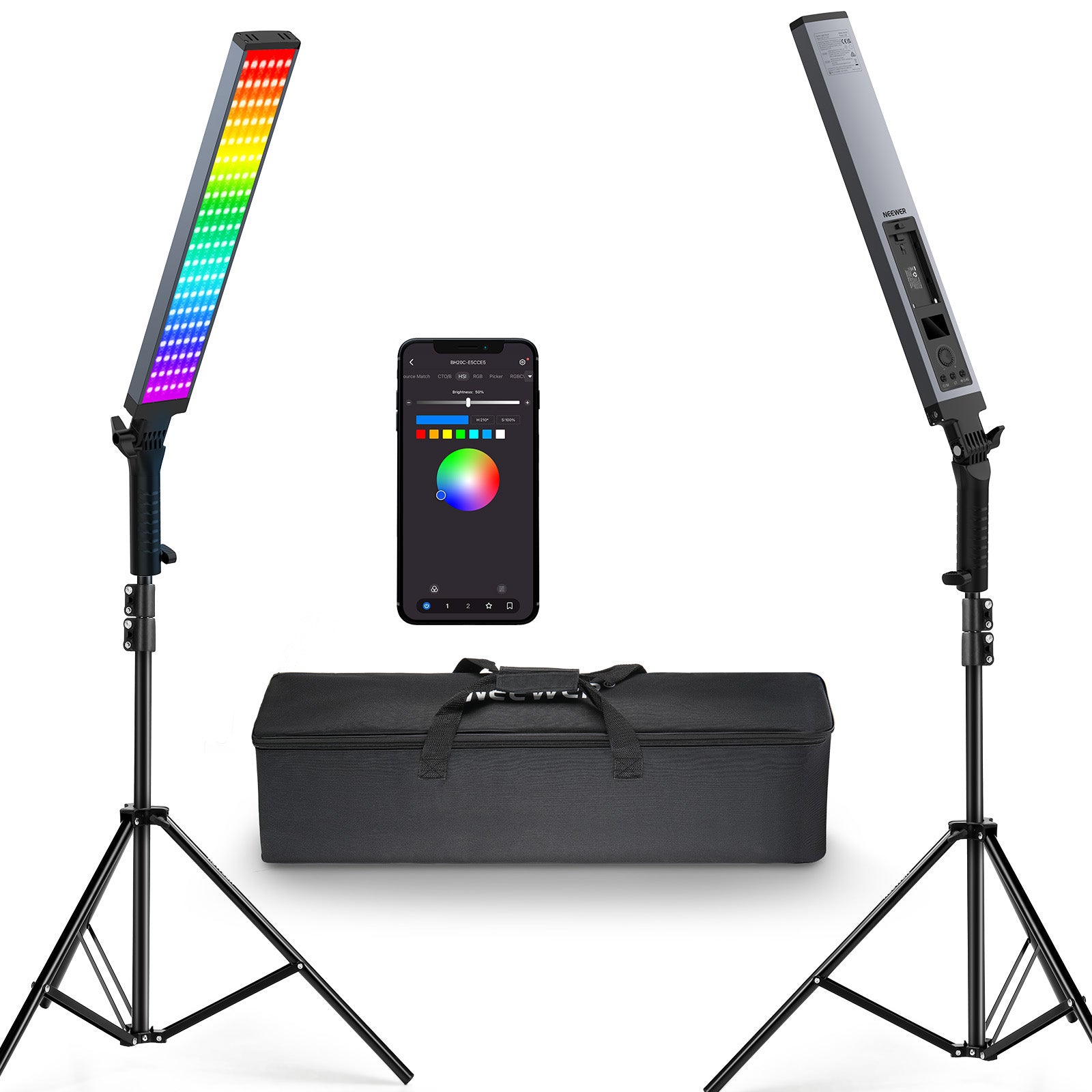 NEEWER 2 Pack BH20C RGB Light Stick Studio Lighting Kit