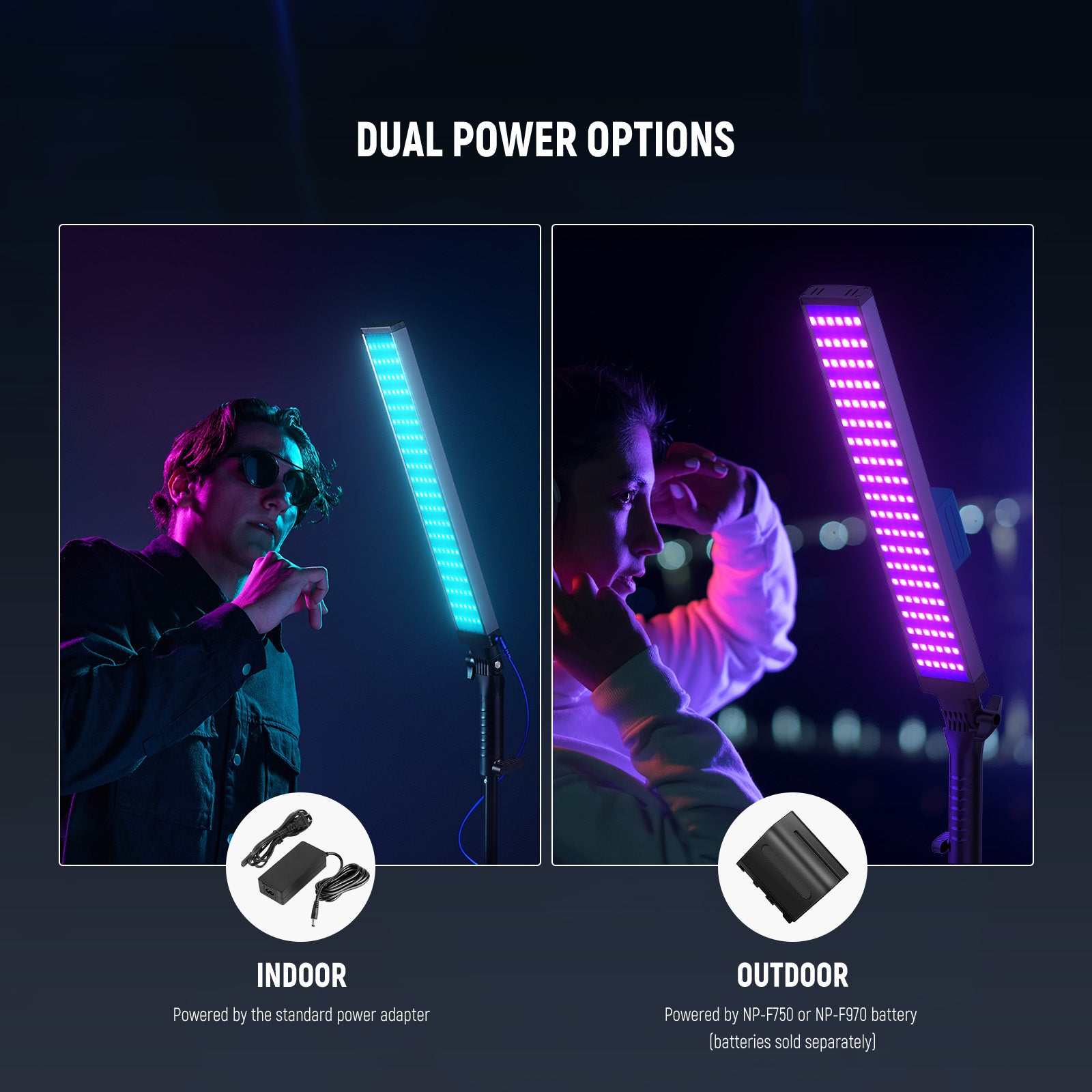 NEEWER 2 Pack BH20C RGB Light Stick Studio Lighting Kit