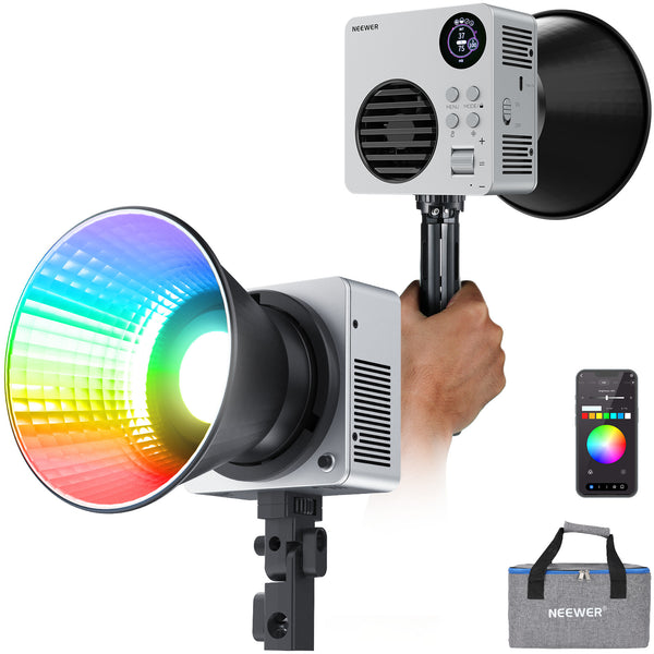 NEEWER 80W LED Video Light With 72Wh Battery & 100W PD Adapter APP/2.4G Control Portable Bi Color Mini COB Studio Continuous Output Lighting 25500lx /1m 2700-6500K 0-100% Dimming CRI95 13 Scene, HB80B