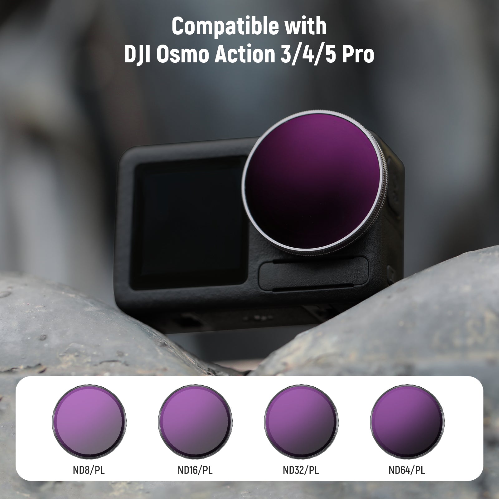 NEEWER FL-A76 4-Pack Lens Filter Set for DJI Osmo Action 3/4/5 Pro