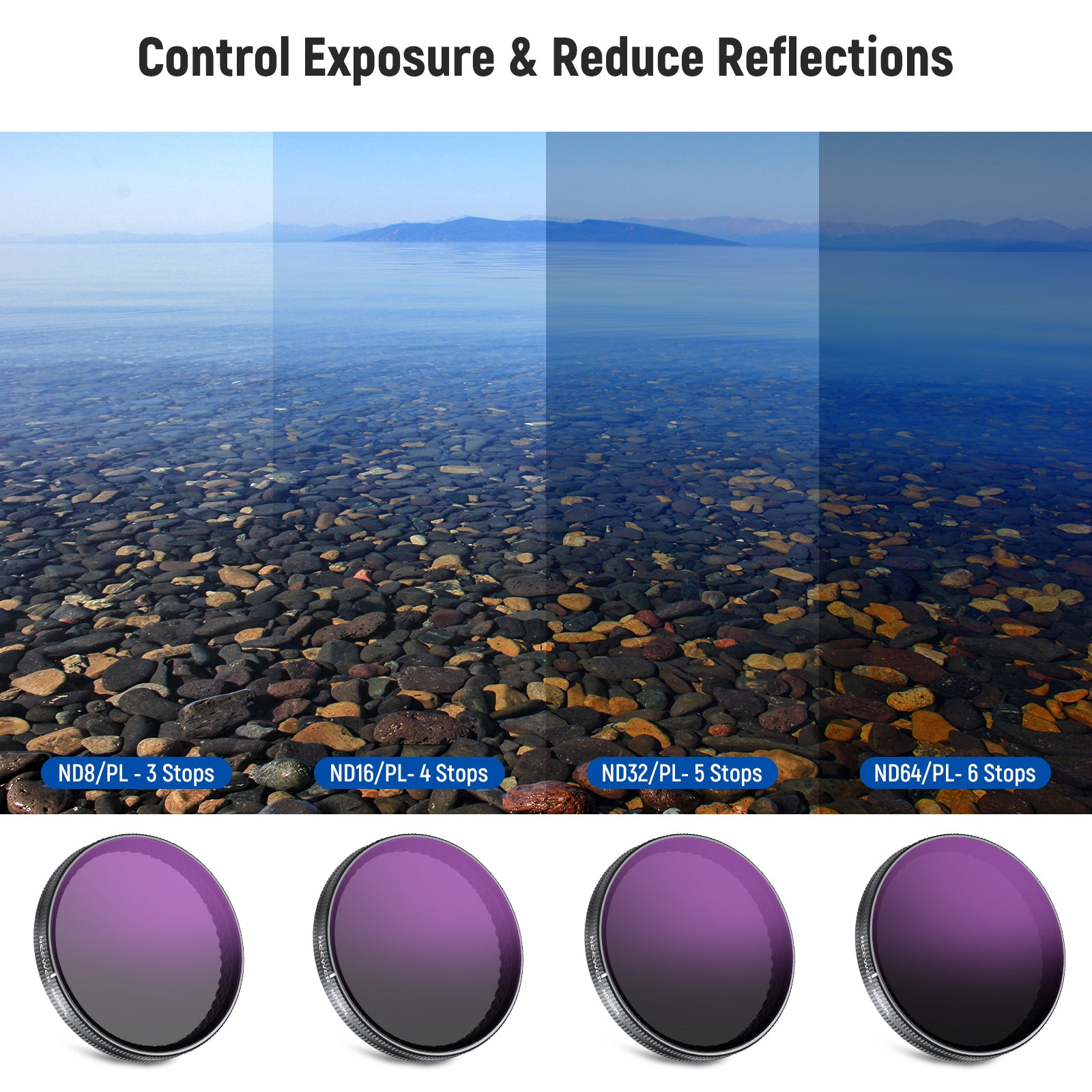 NEEWER FL-A76 4-Pack Lens Filter Set for DJI Osmo Action 3/4/5 Pro