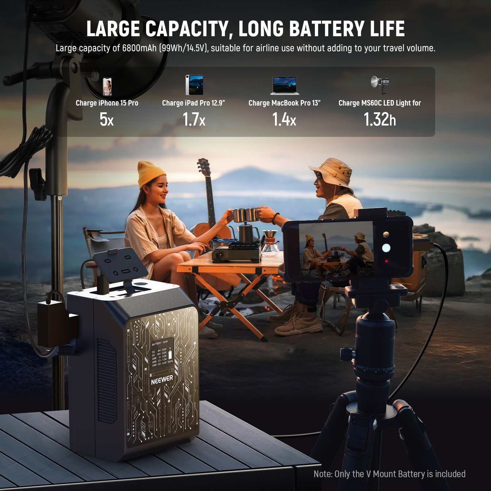 6800mAh large capacity is versatile for all your filmmaking video rigs.