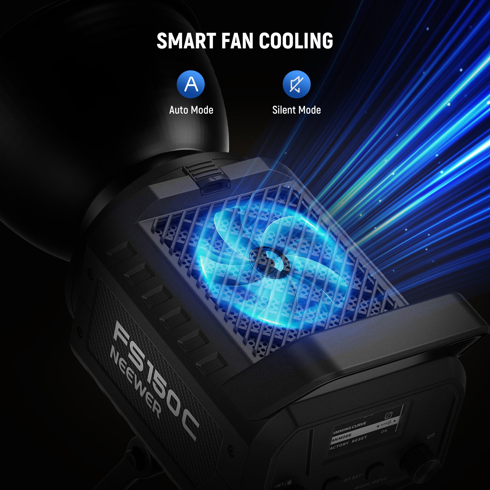 NEEWER FS150C RGB LED Video Light is equipped with a smart cooling fan.