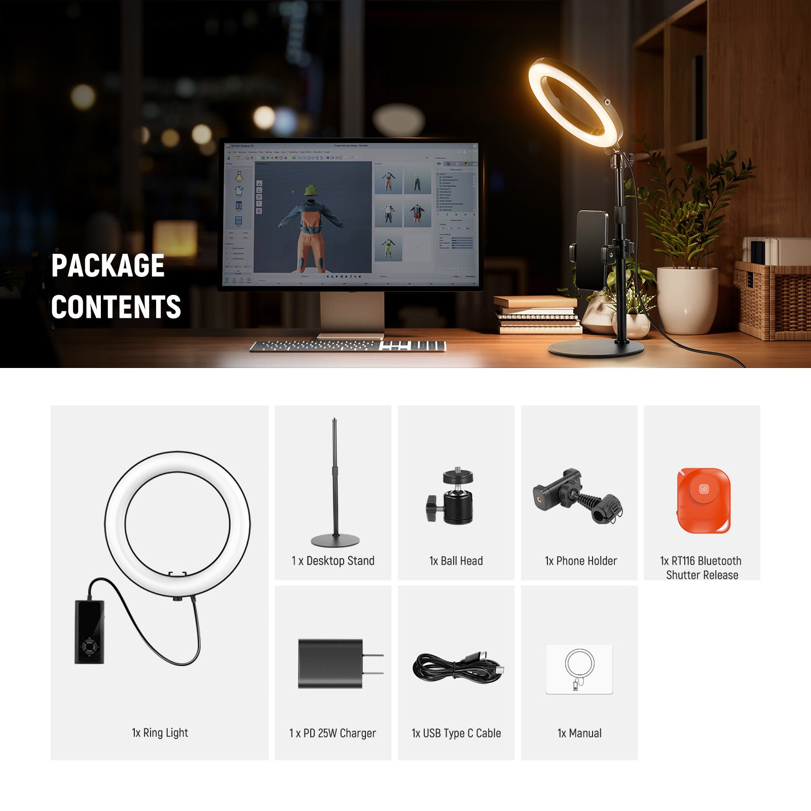 NEEWER High Power Bi-Color Desk Ring Light