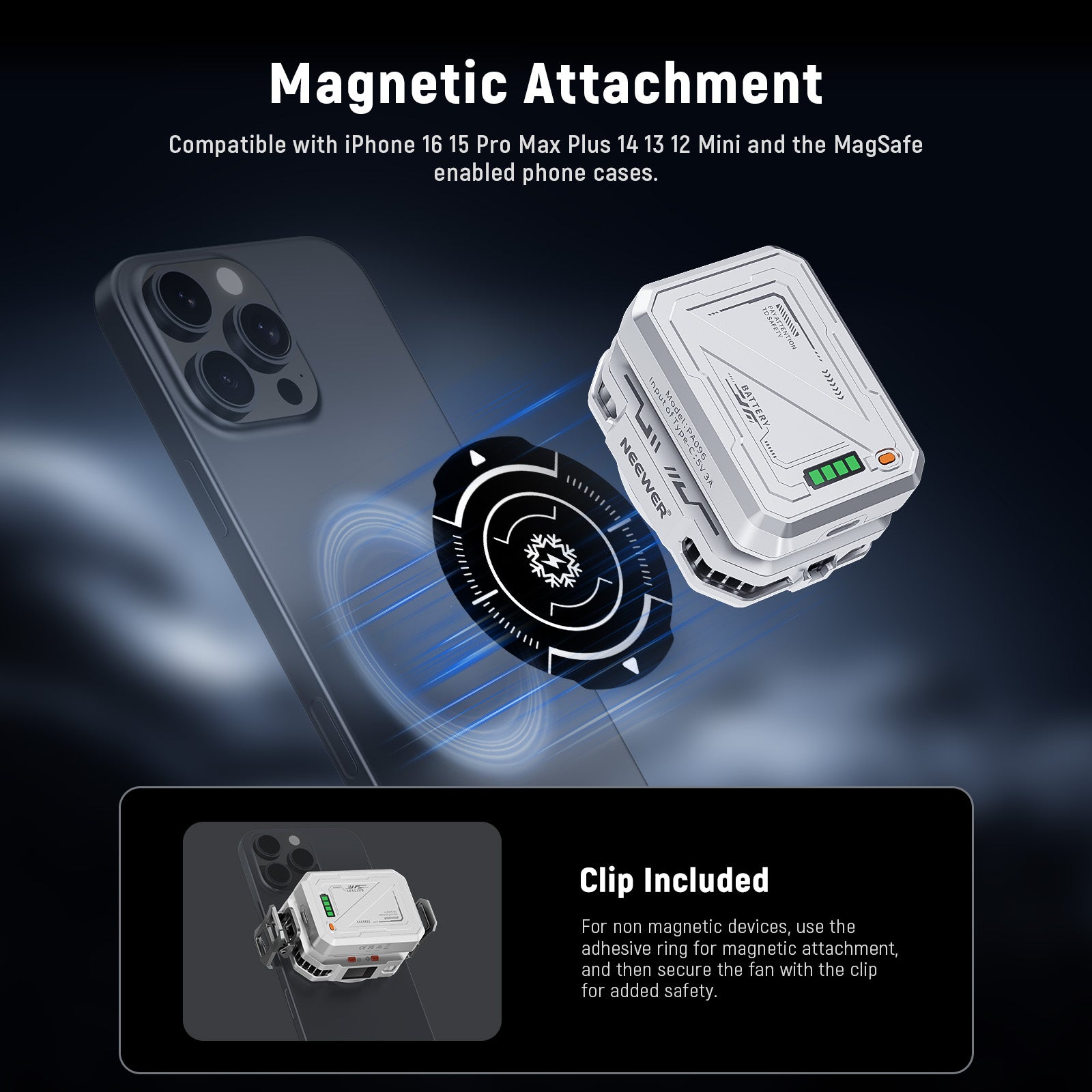 NEEWER PA096 Magnetic Phone Cooling Fan Kit includes a magnetic ring